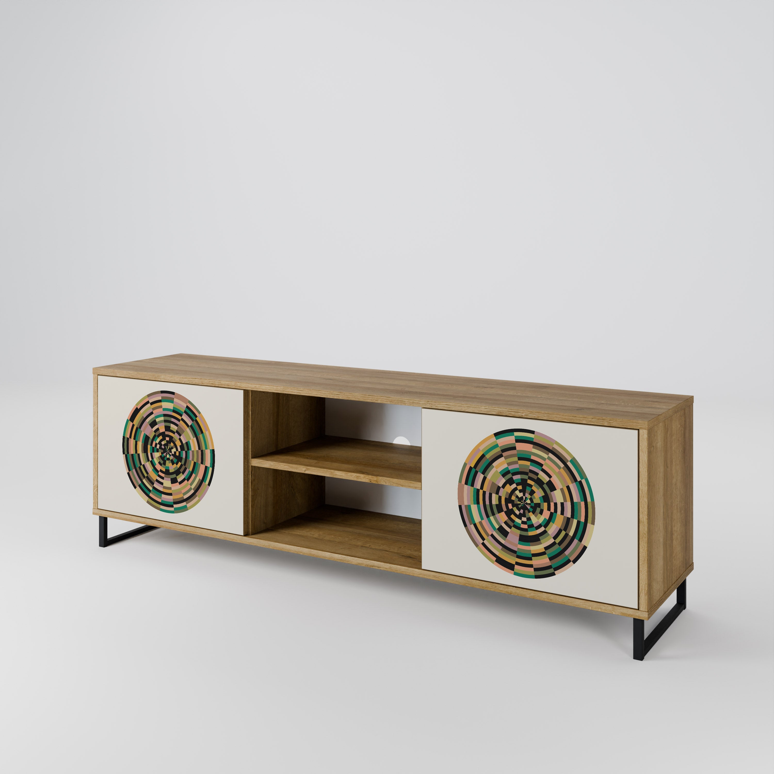 Mueble de TV de 2 puertas GREEN CIRCLES con efecto roble