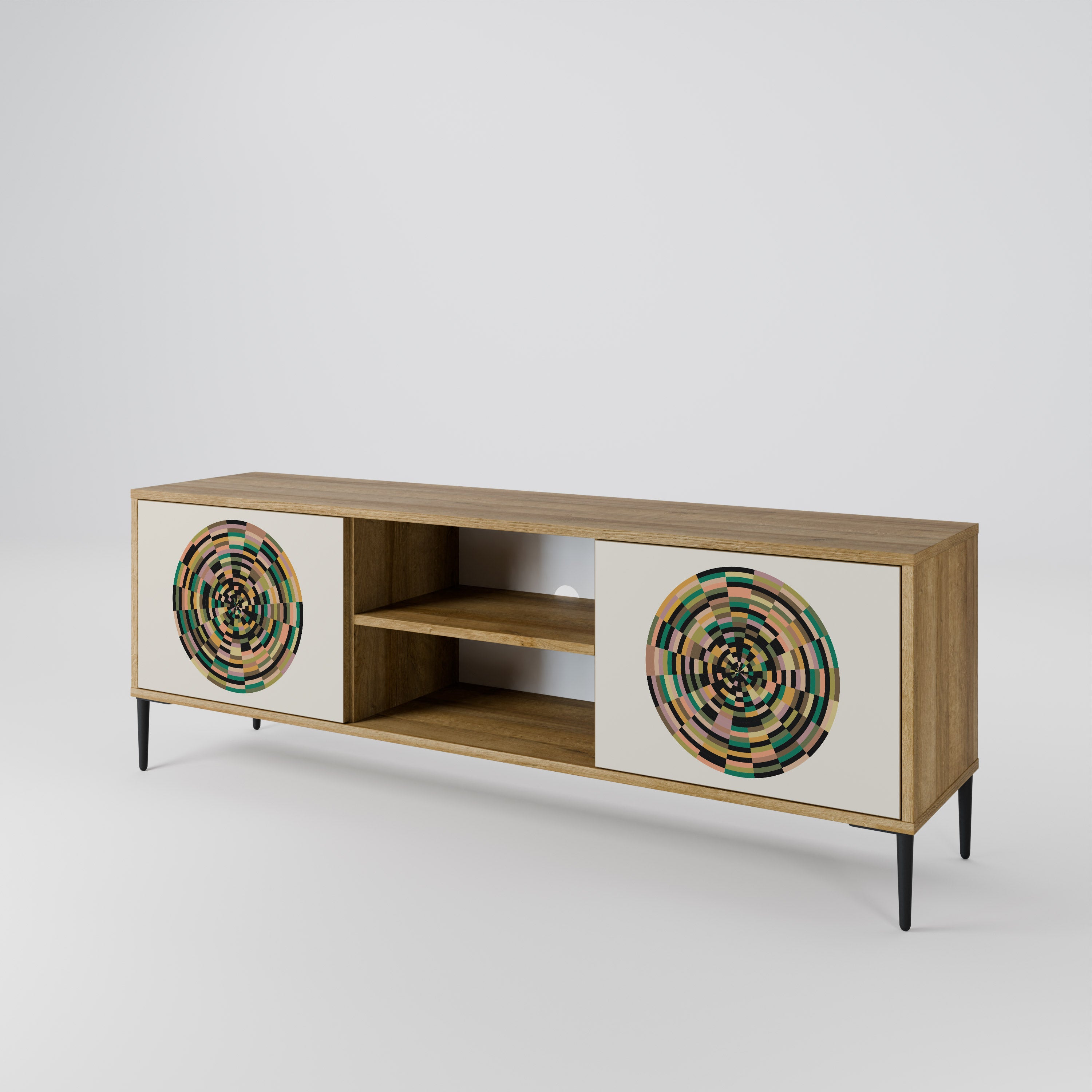 Mueble de TV de 2 puertas GREEN CIRCLES con efecto roble