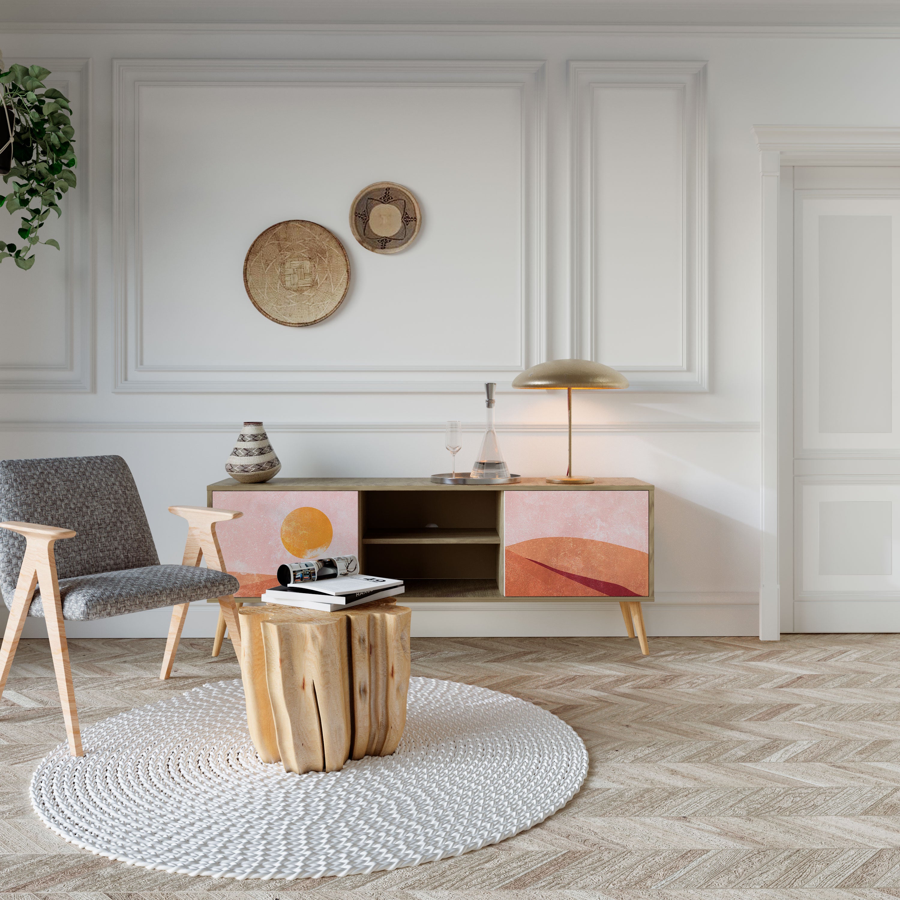 Mueble de TV de 2 puertas LUMINOUS SUNLIGHT con efecto roble