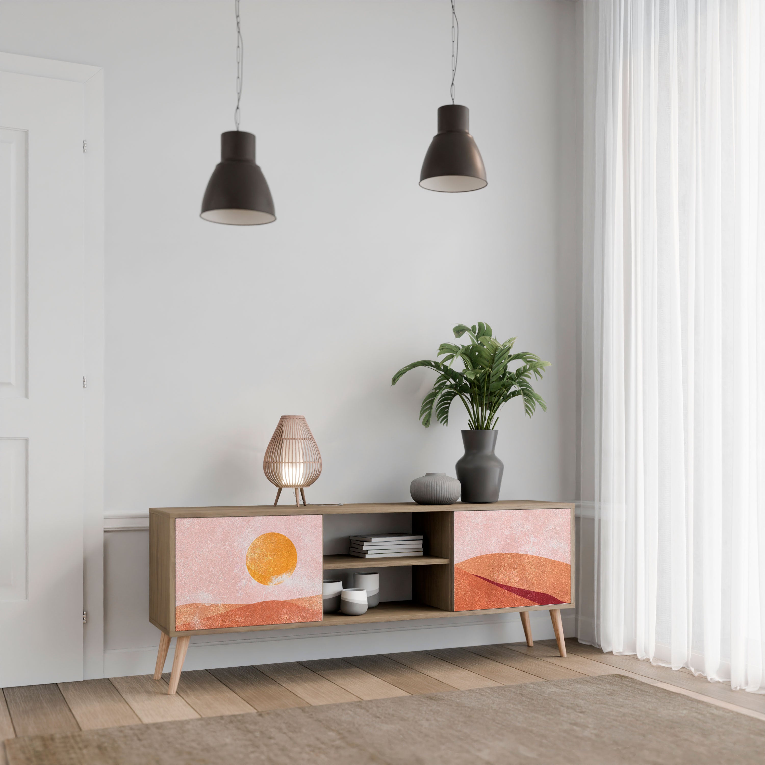 Mueble de TV de 2 puertas LUMINOUS SUNLIGHT con efecto roble