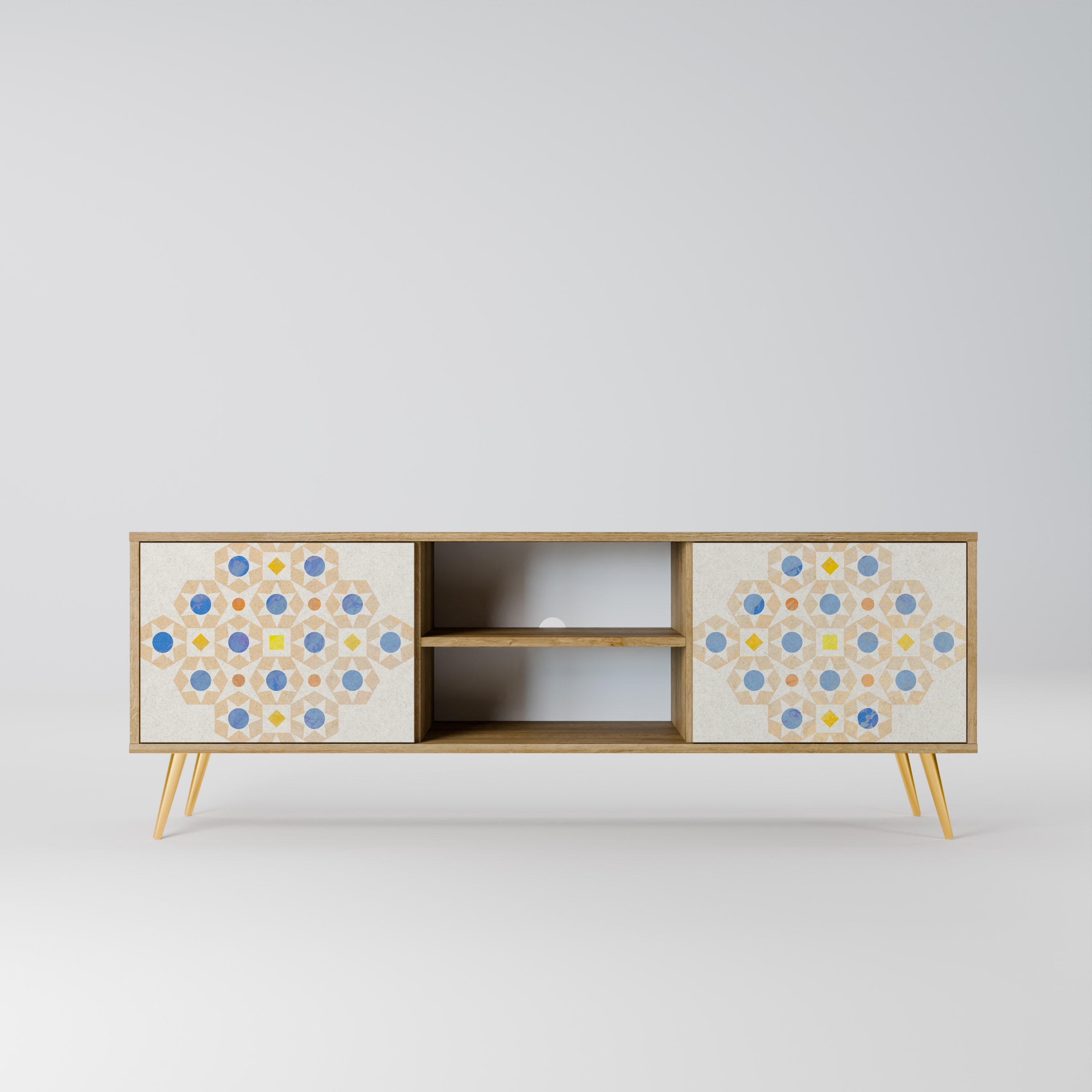 Mueble de TV de 2 puertas PATTERNED PRISM con efecto roble