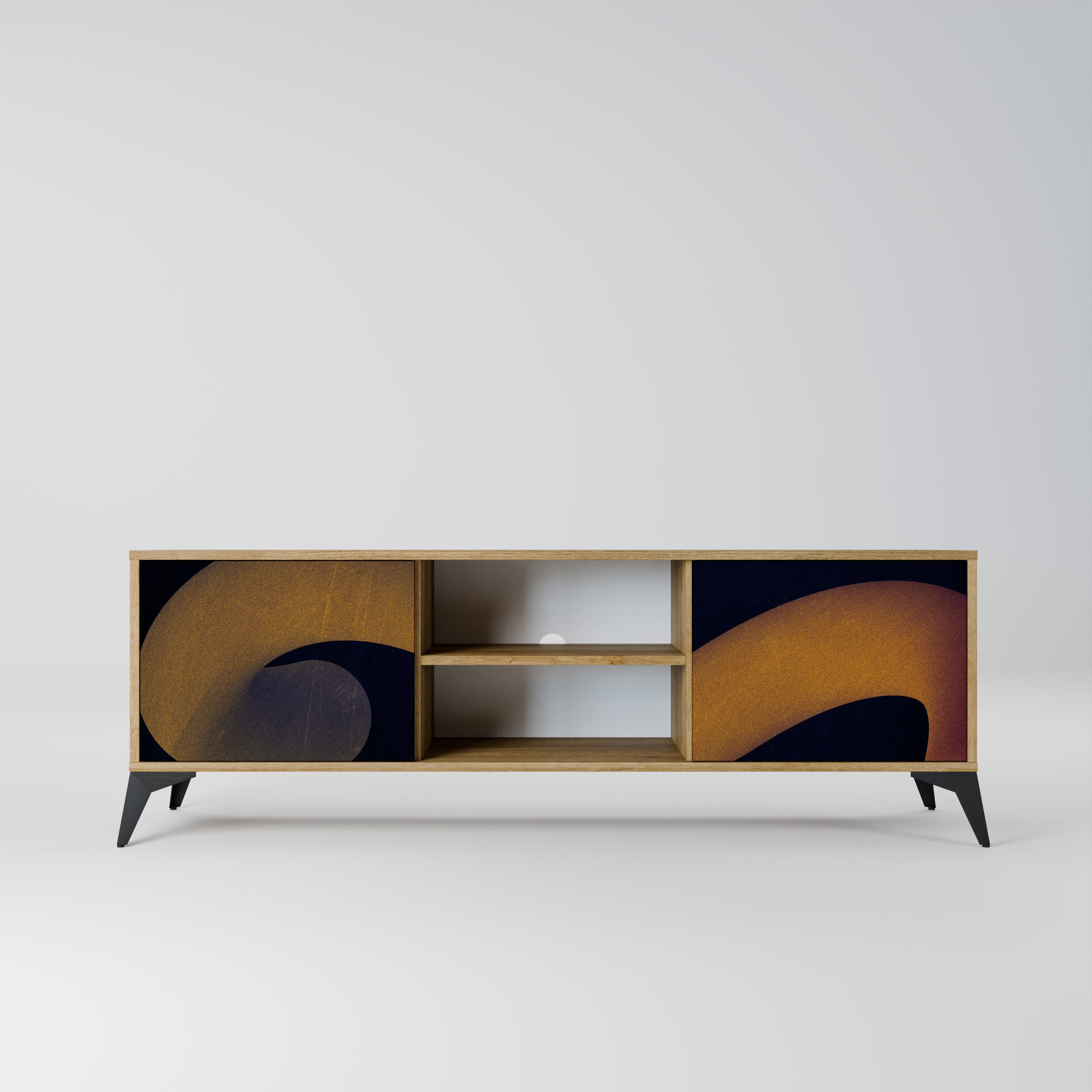 Mueble de TV HOLLOW TIME de 2 puertas con efecto roble