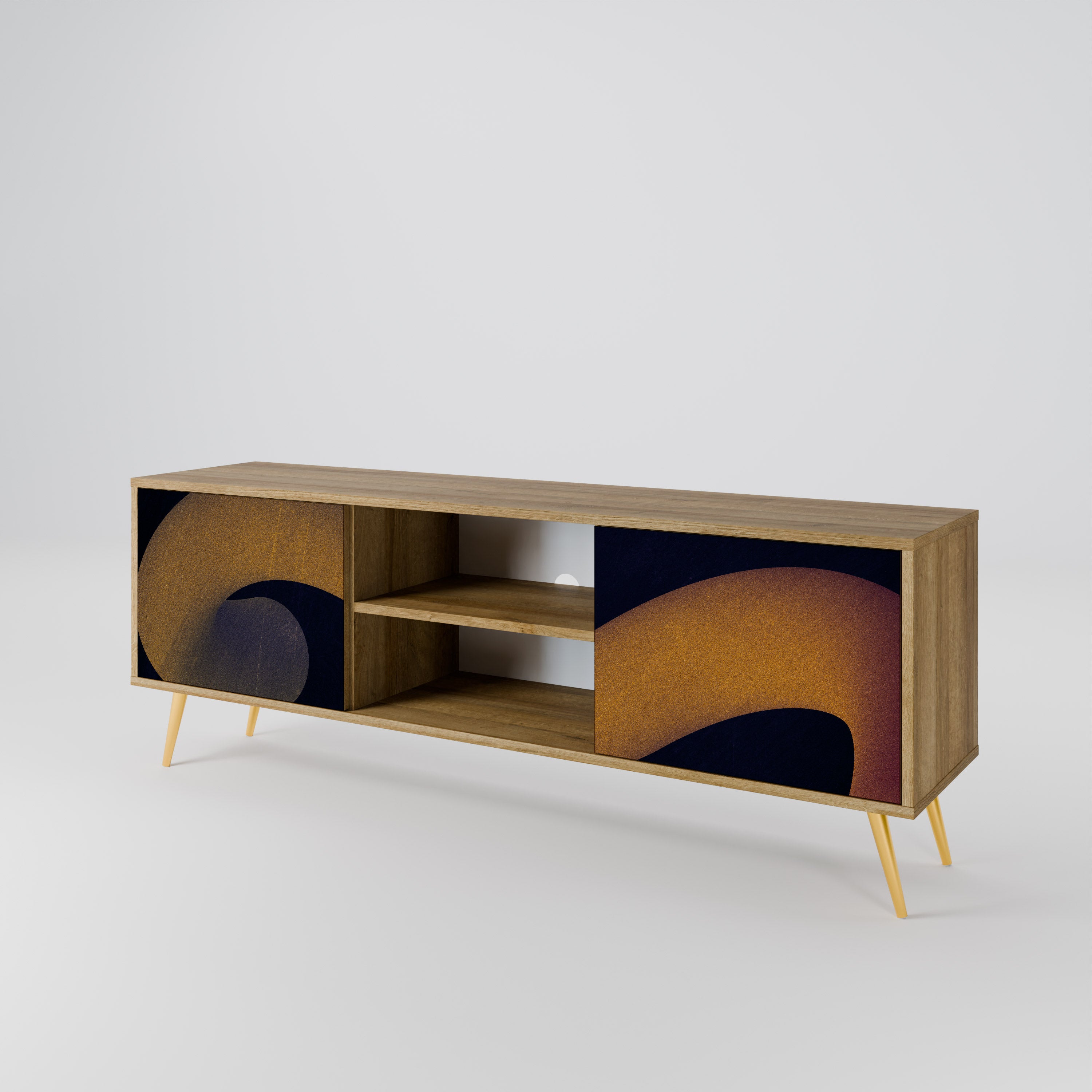 Mueble de TV HOLLOW TIME de 2 puertas con efecto roble