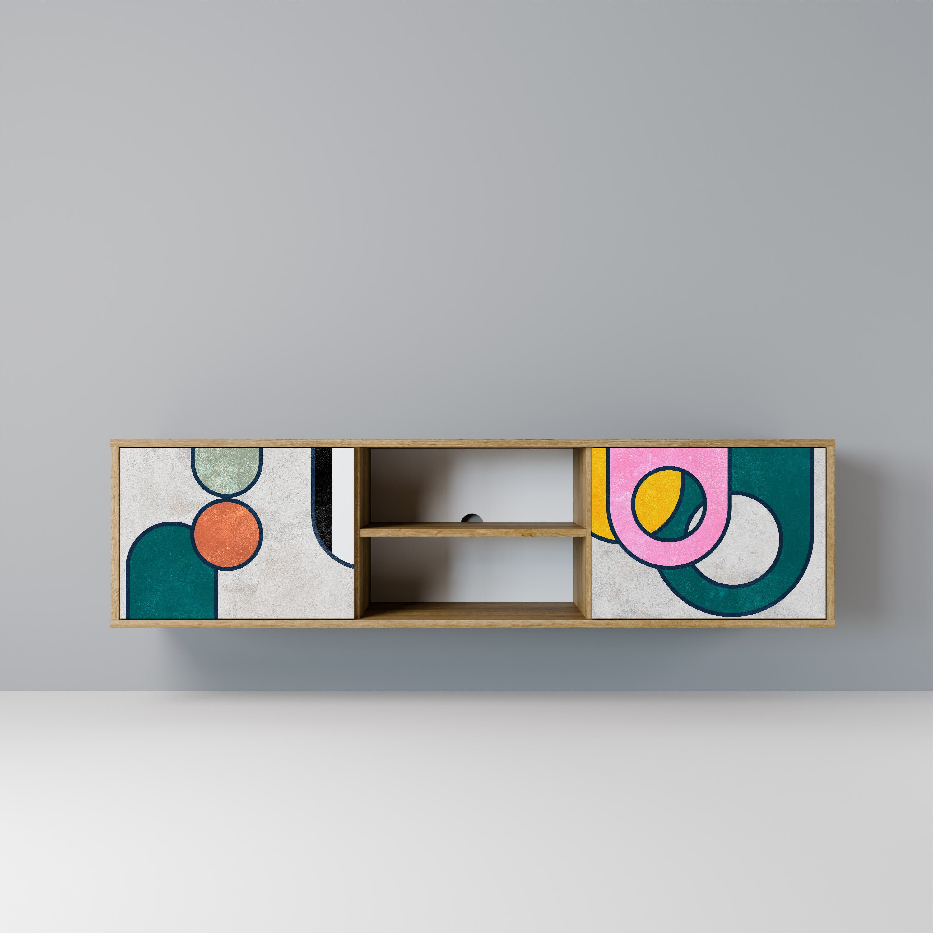 Mueble de TV de 2 puertas COOL STORY con efecto roble