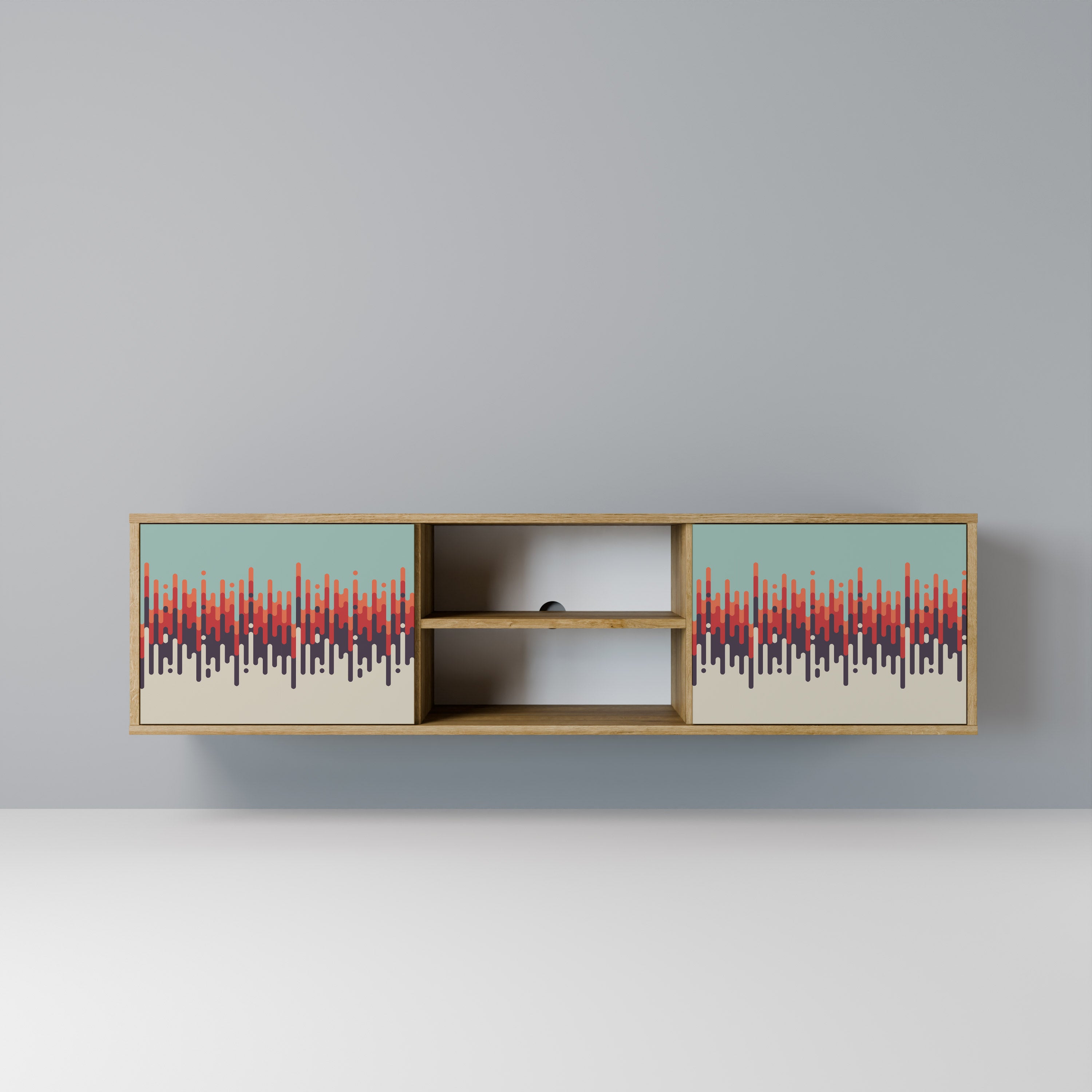 Mueble de TV de 2 puertas CHROMA CONTOURS con efecto roble