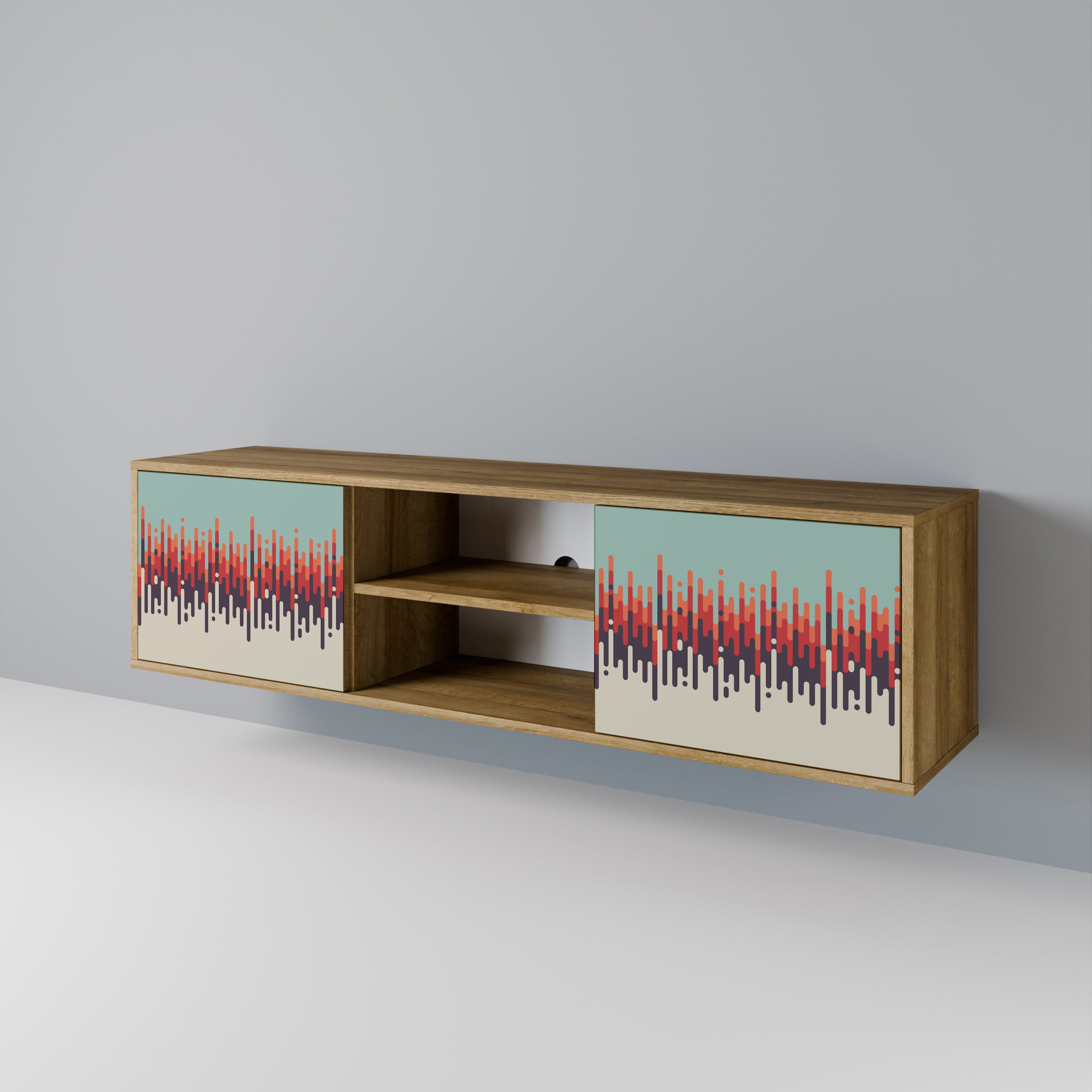Mueble de TV de 2 puertas CHROMA CONTOURS con efecto roble
