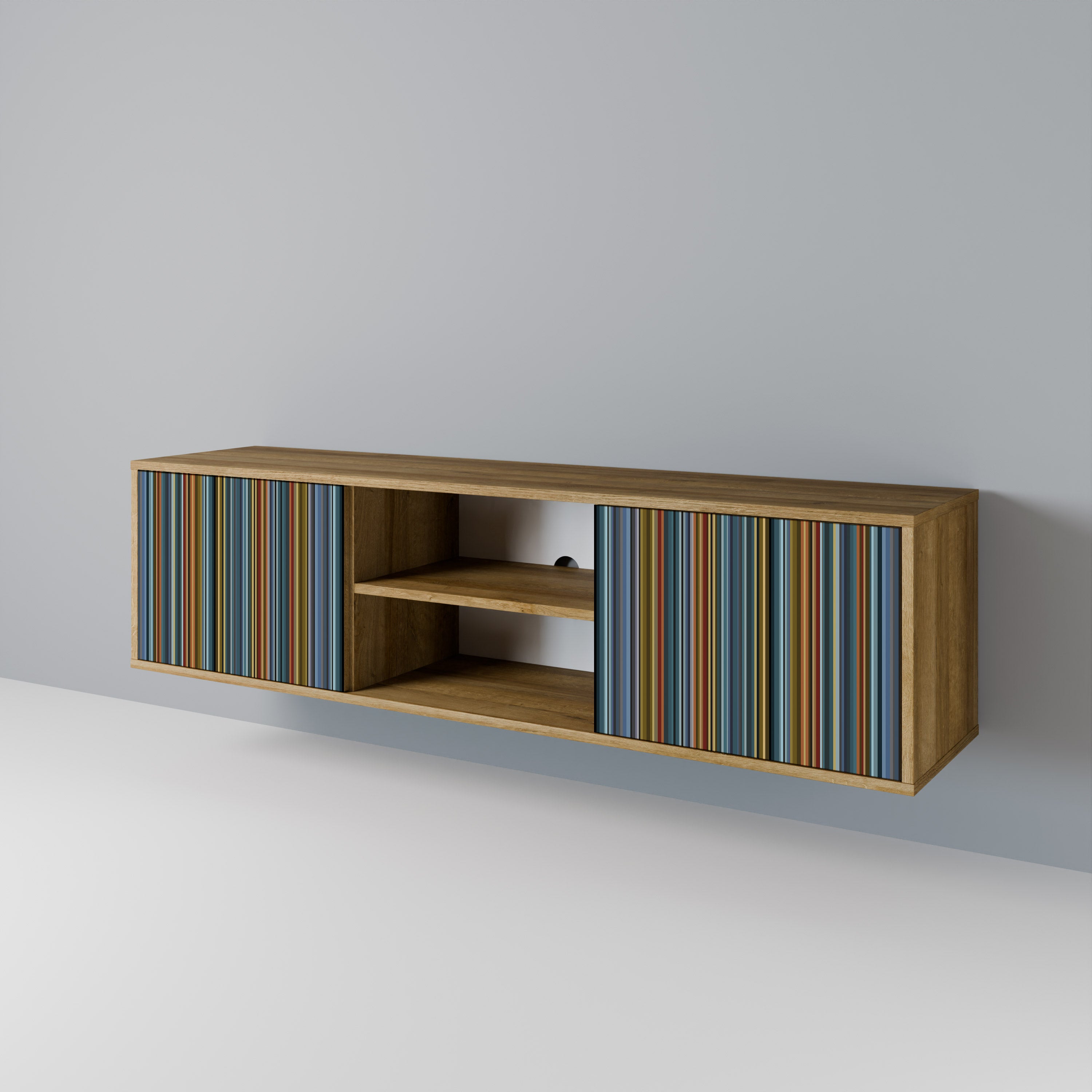 Mueble de TV de 2 puertas LINEOUT SPECTRUM con efecto roble