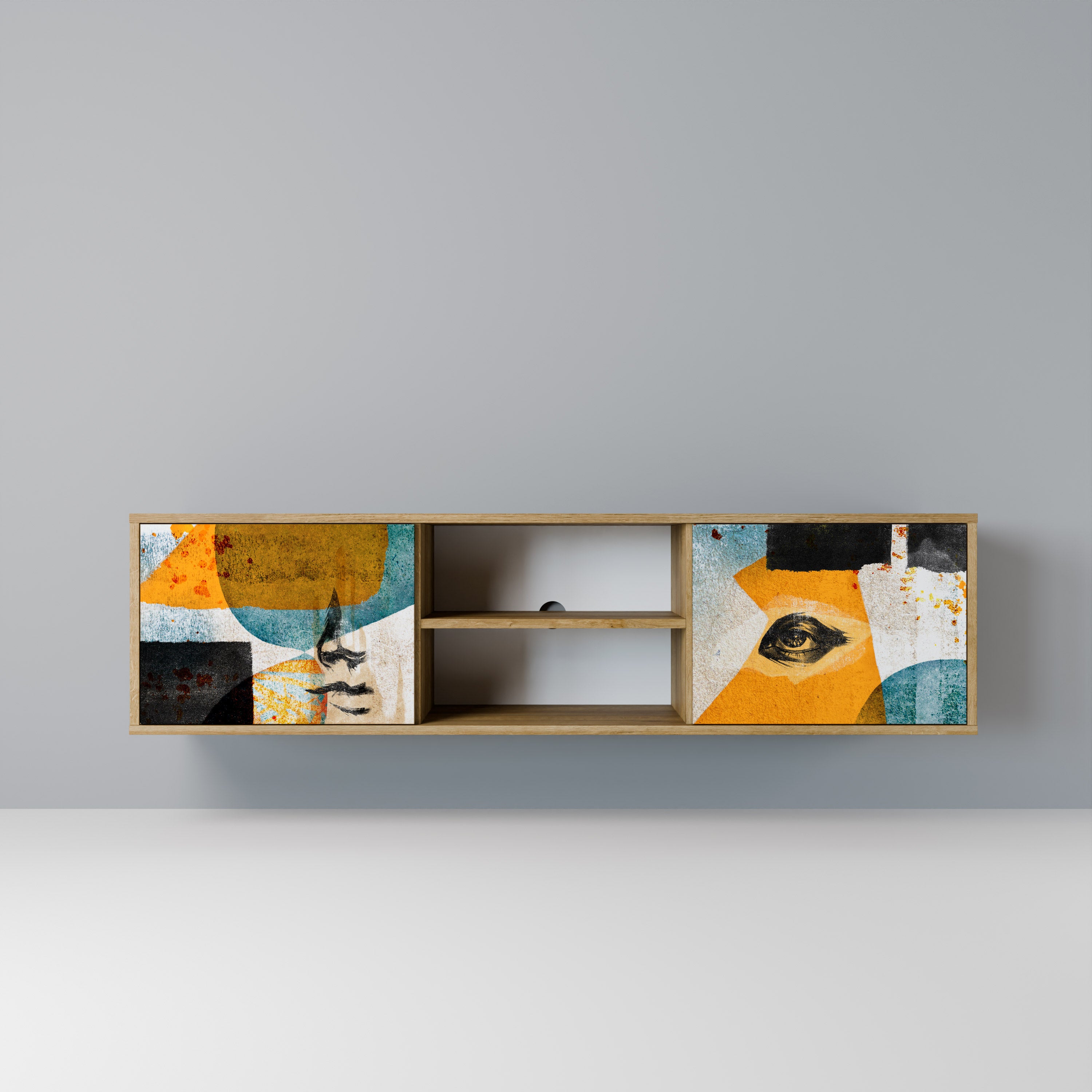Mueble de TV de 2 puertas ABSTRACT FACES con efecto roble