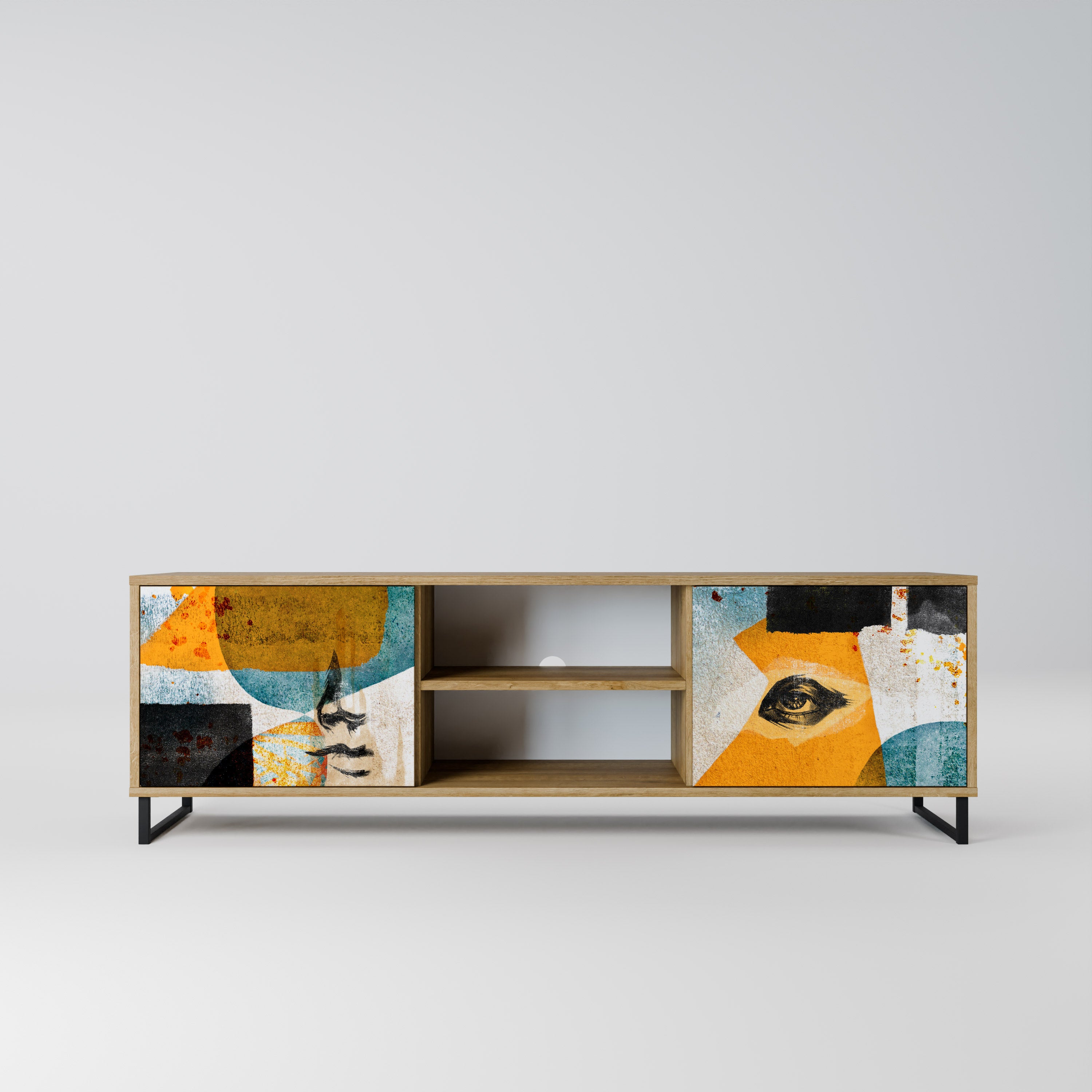 Mueble de TV de 2 puertas ABSTRACT FACES con efecto roble