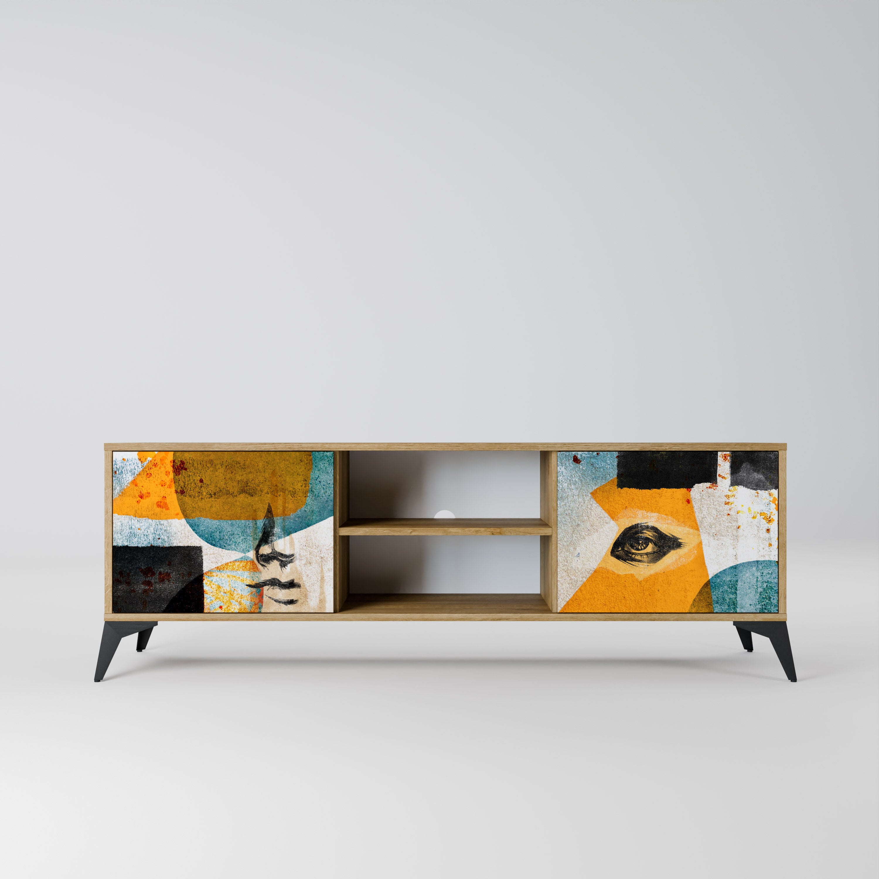 Mueble de TV de 2 puertas ABSTRACT FACES con efecto roble