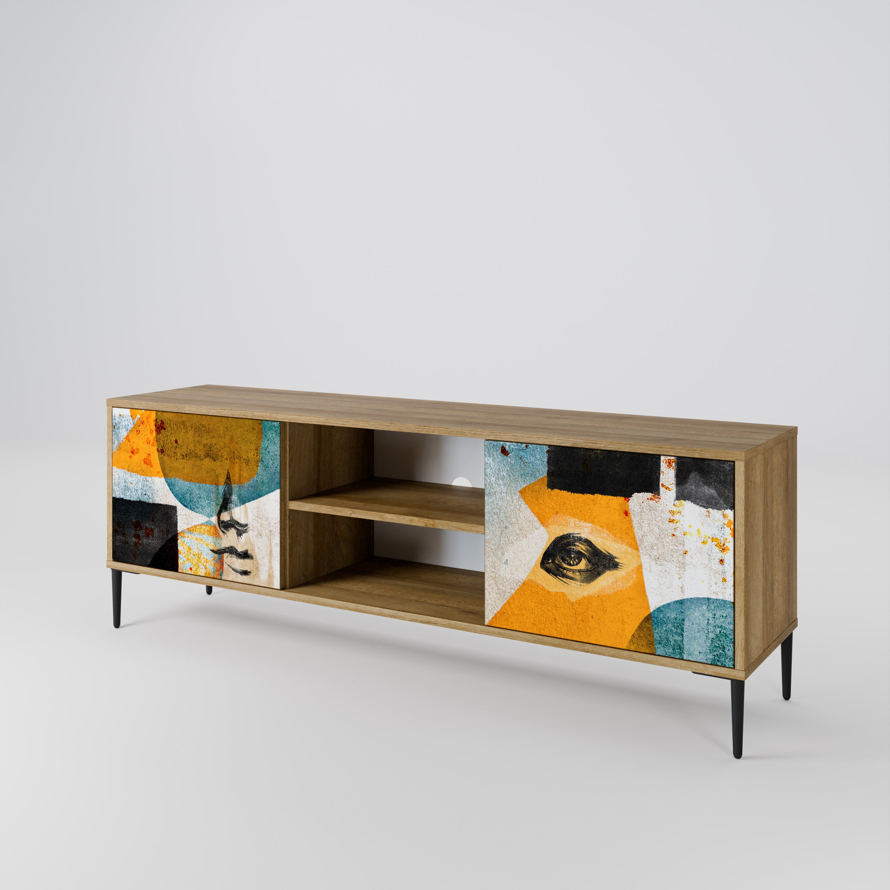 Mueble de TV de 2 puertas ABSTRACT FACES con efecto roble