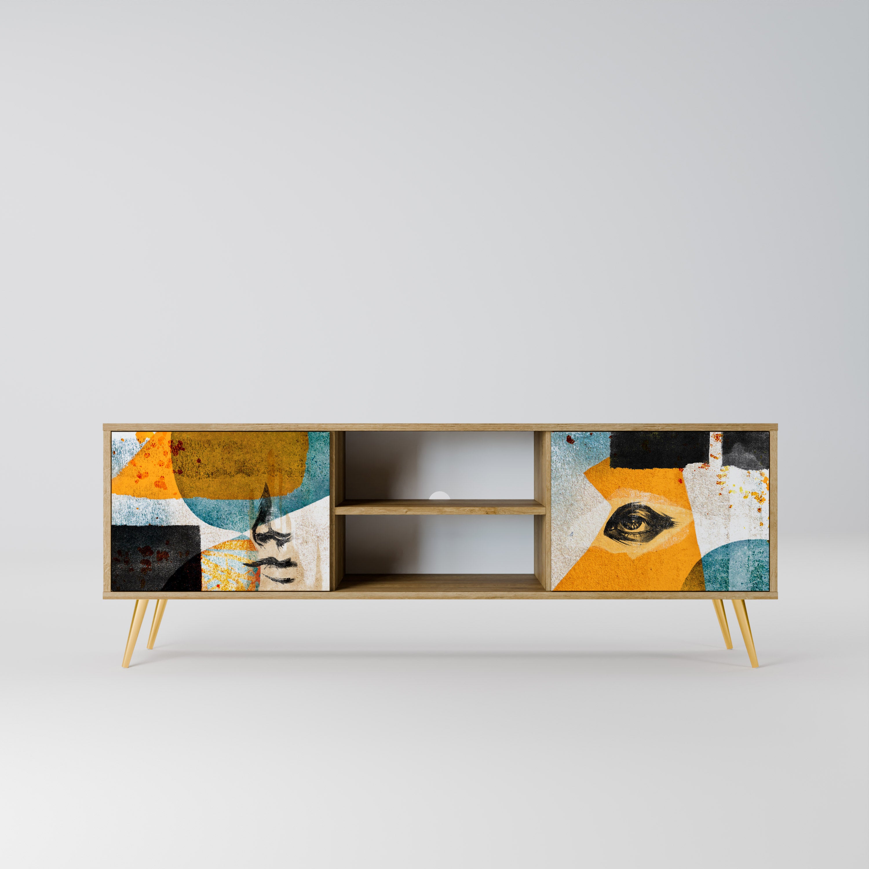 Mueble de TV de 2 puertas ABSTRACT FACES con efecto roble