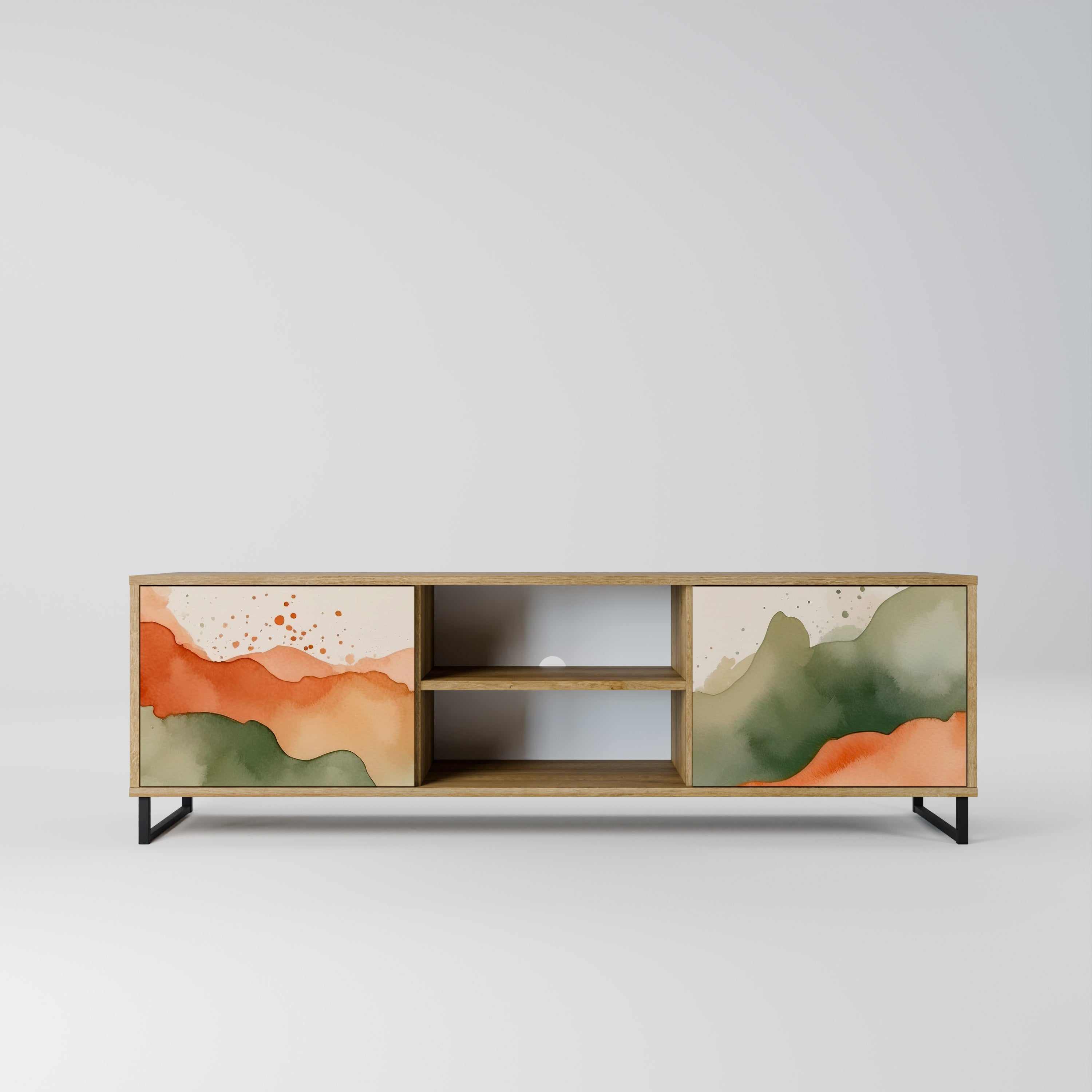 Mueble de TV WATERCOLOUR PEAKS de 2 puertas con efecto roble