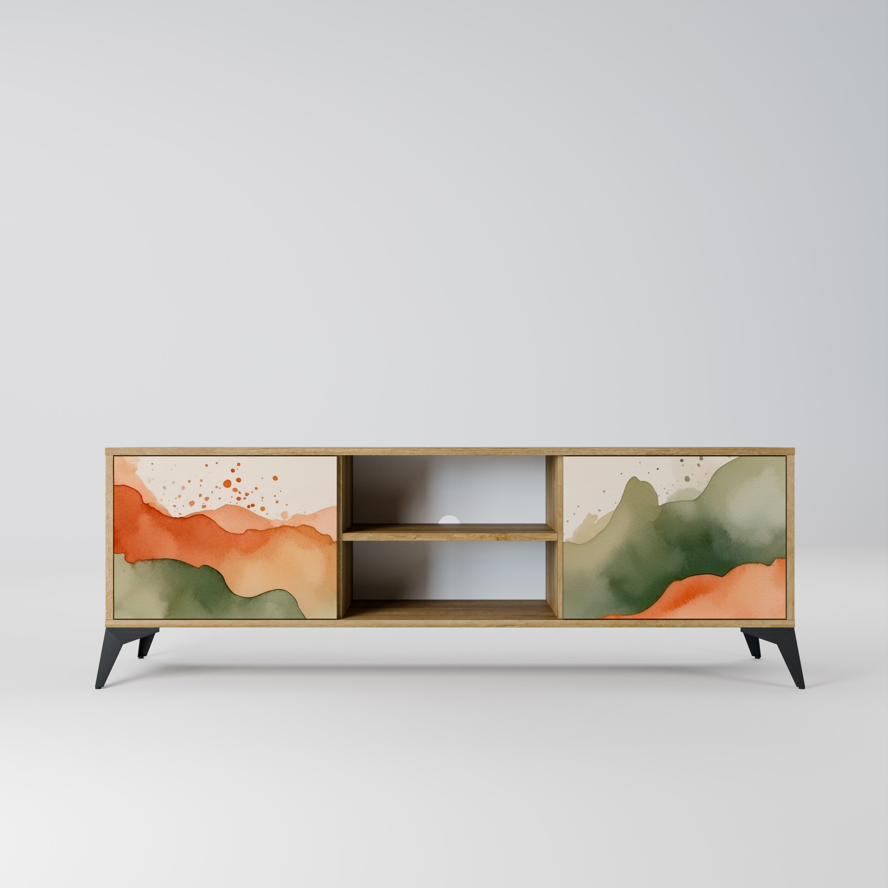Mueble de TV WATERCOLOUR PEAKS de 2 puertas con efecto roble