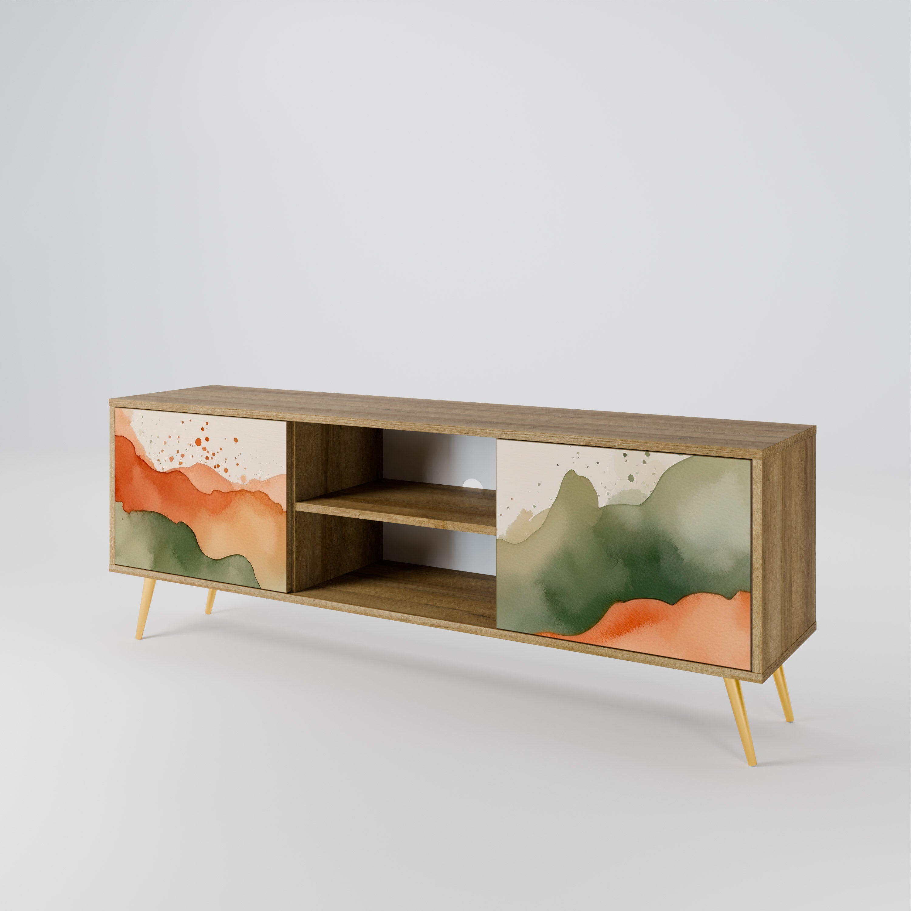 Mueble de TV WATERCOLOUR PEAKS de 2 puertas con efecto roble