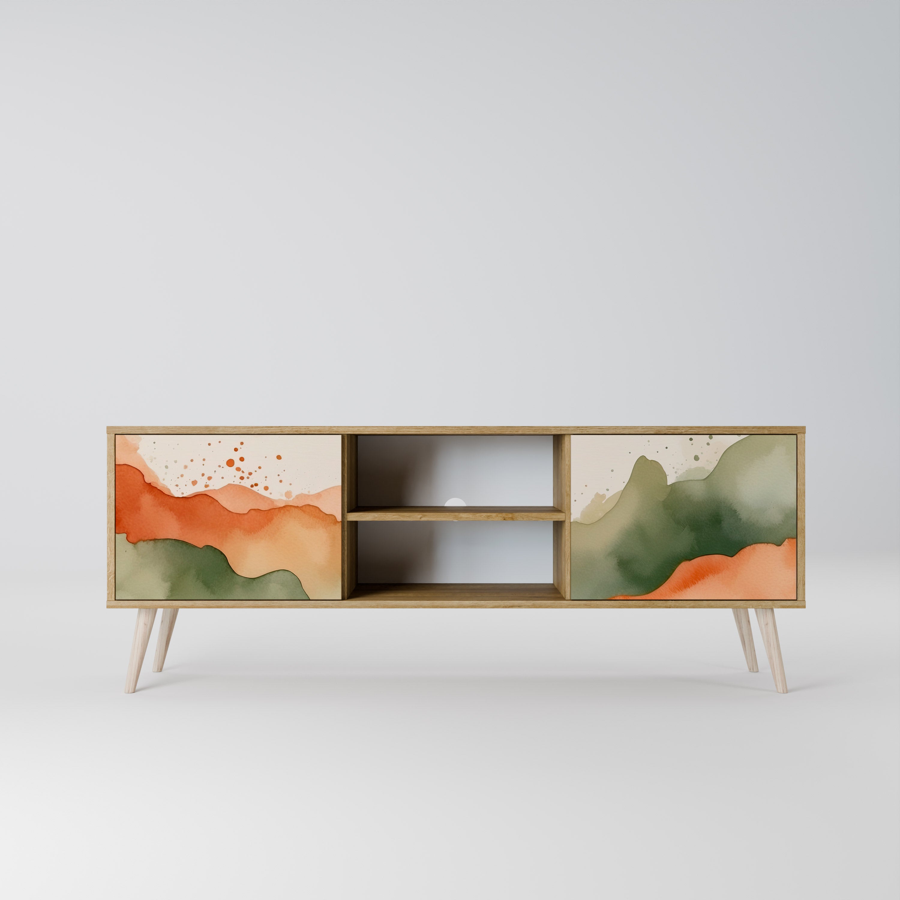 Mueble de TV WATERCOLOUR PEAKS de 2 puertas con efecto roble