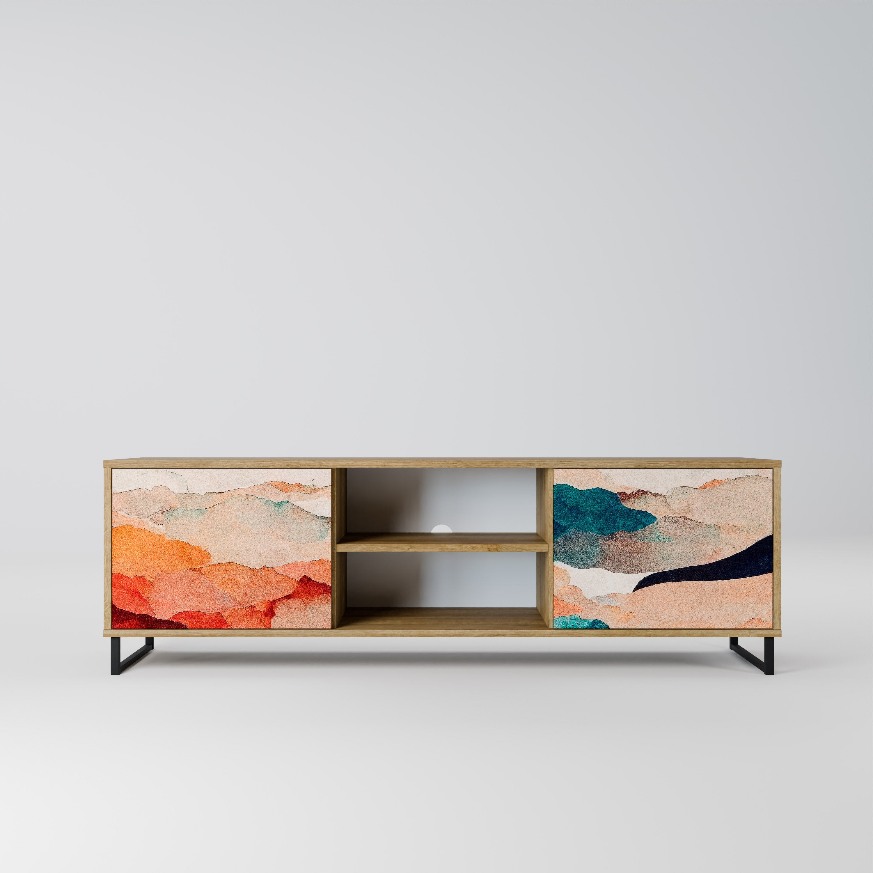 Mueble de TV de 2 puertas PAISAJE ABSTRACTO efecto roble