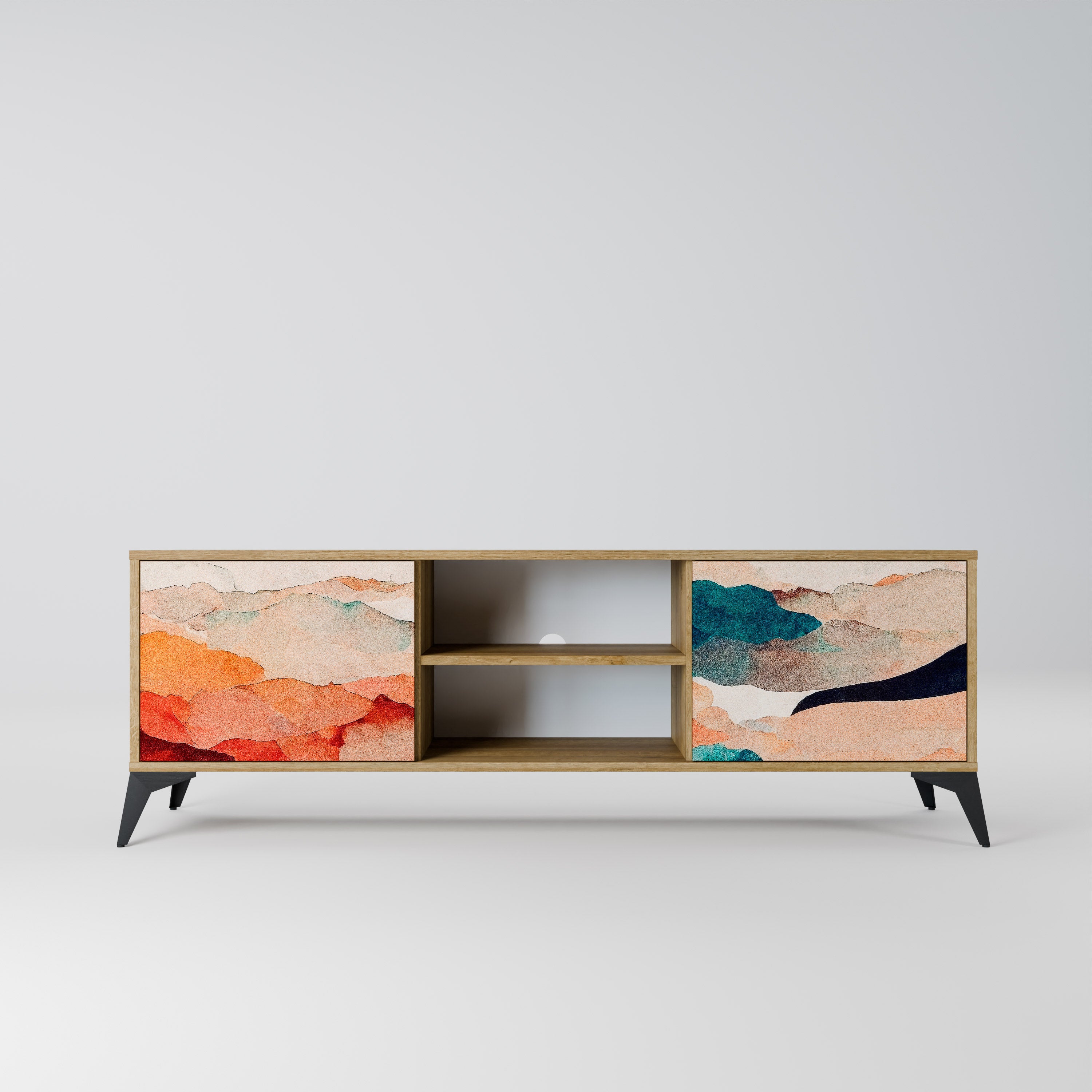 Mueble de TV de 2 puertas PAISAJE ABSTRACTO efecto roble