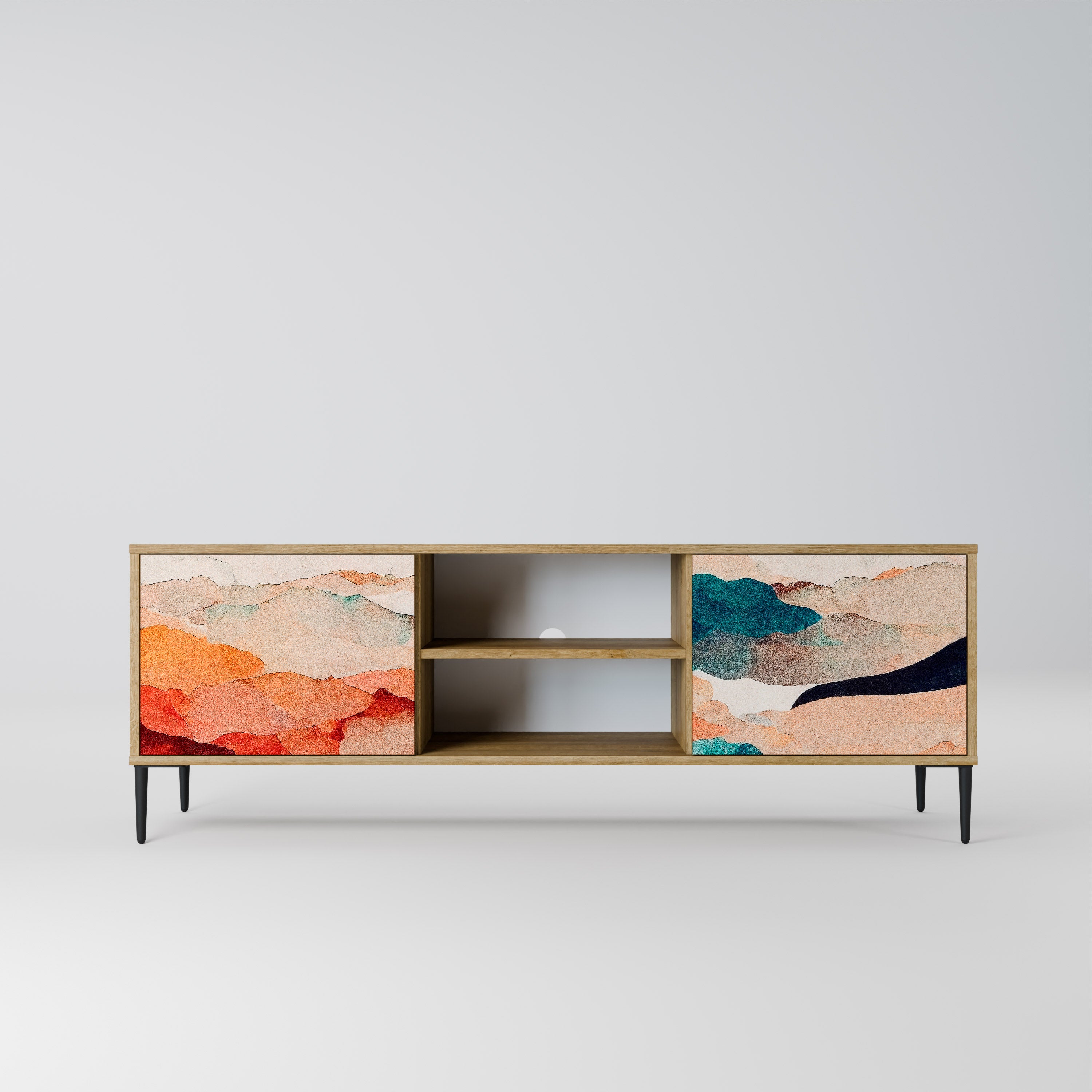 Mueble de TV de 2 puertas PAISAJE ABSTRACTO efecto roble