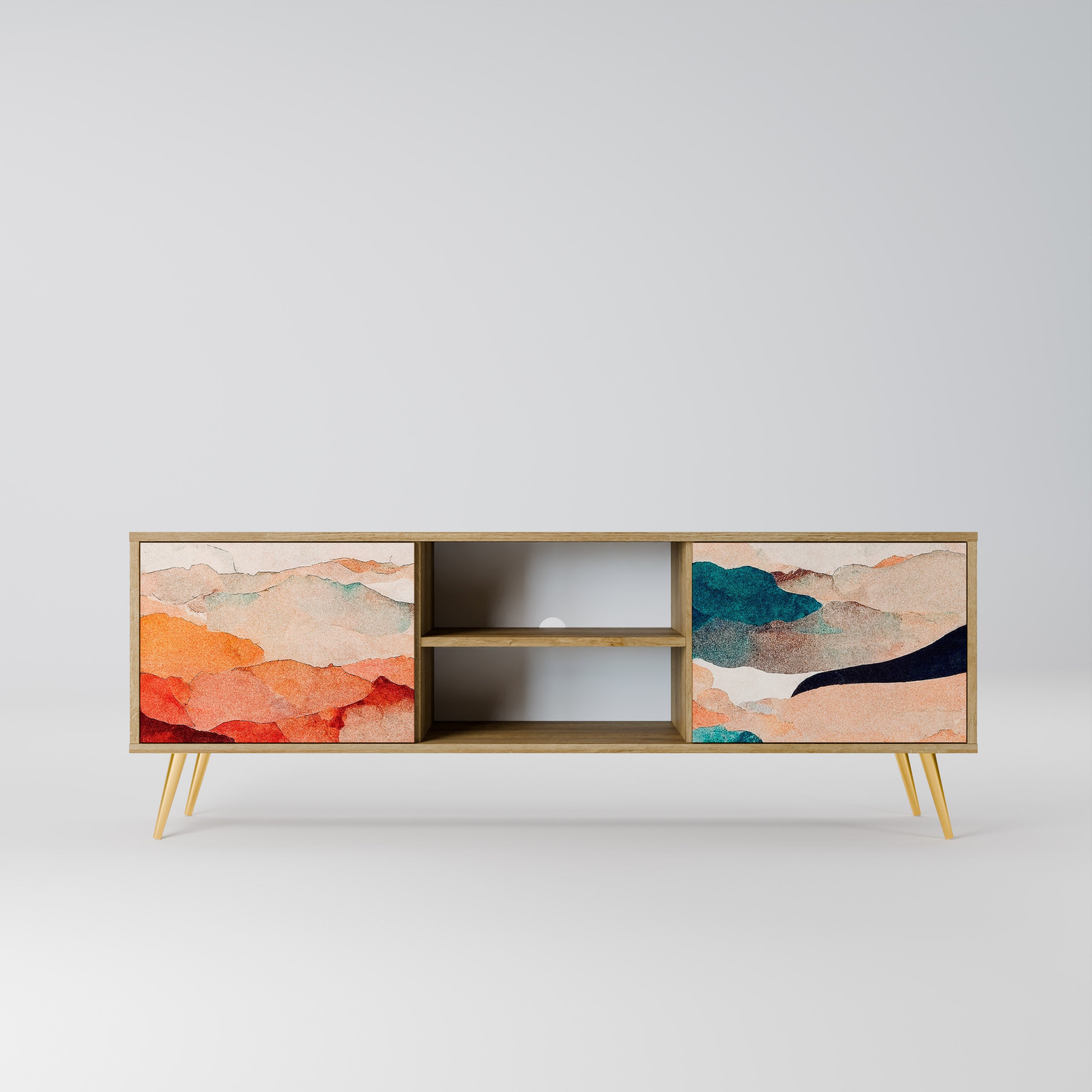 Mueble de TV de 2 puertas PAISAJE ABSTRACTO efecto roble