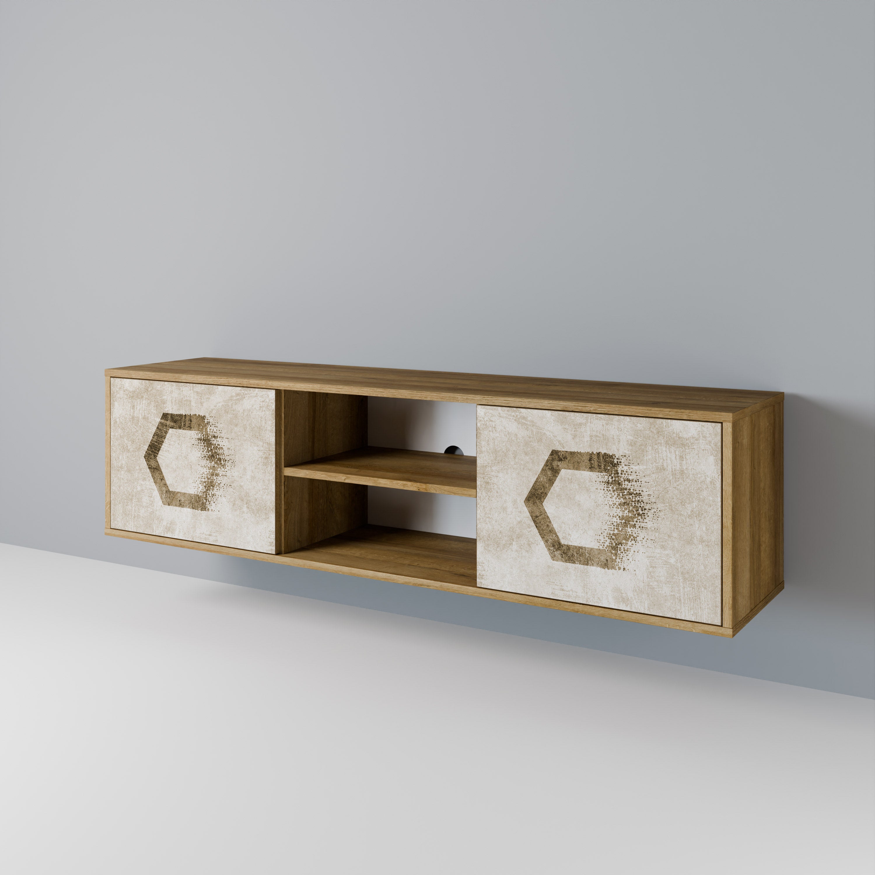 Mueble de TV de 2 puertas HEXAGONAL SHAPES con efecto roble