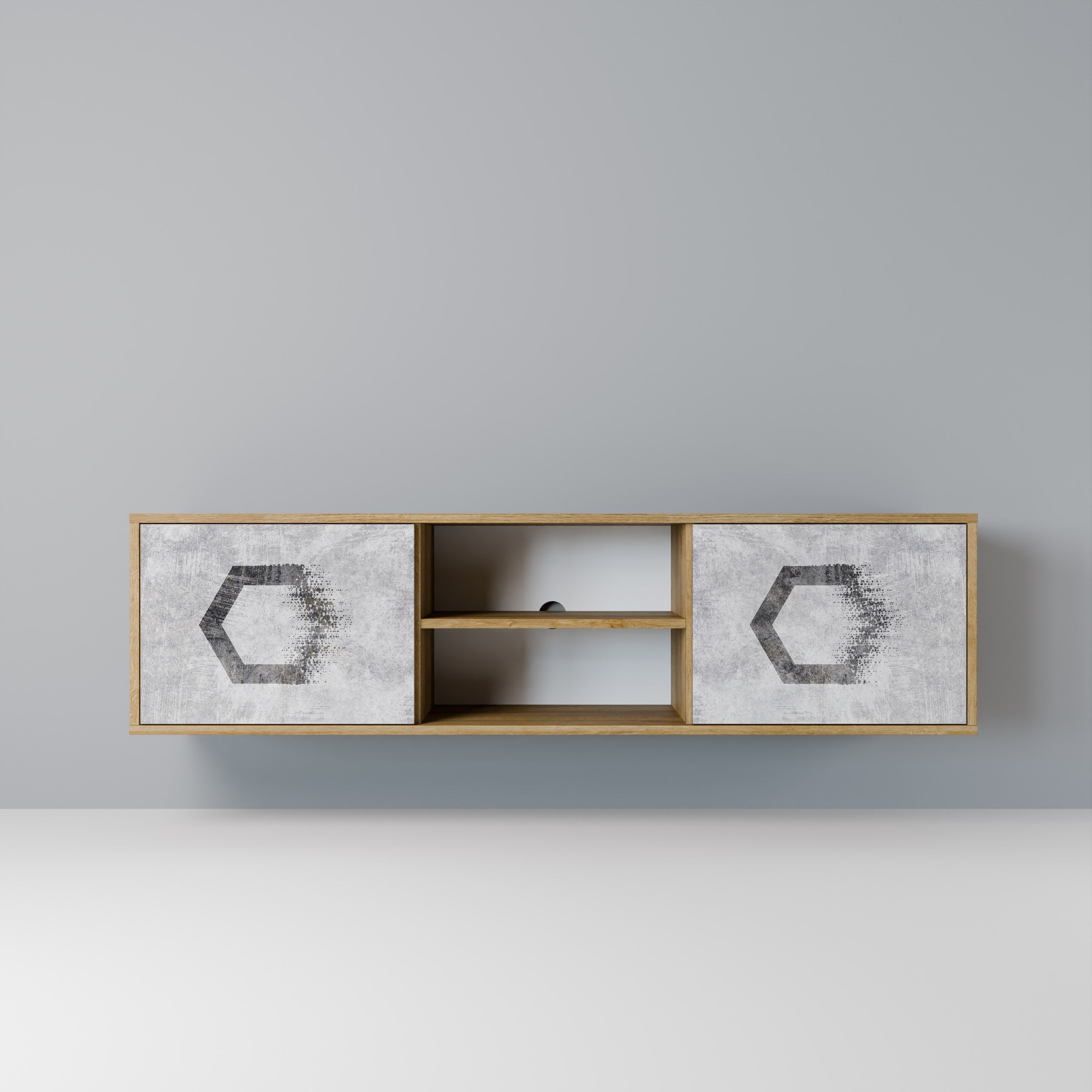 Mueble de TV de 2 puertas FIGURAS HEXAGONALES efecto roble
