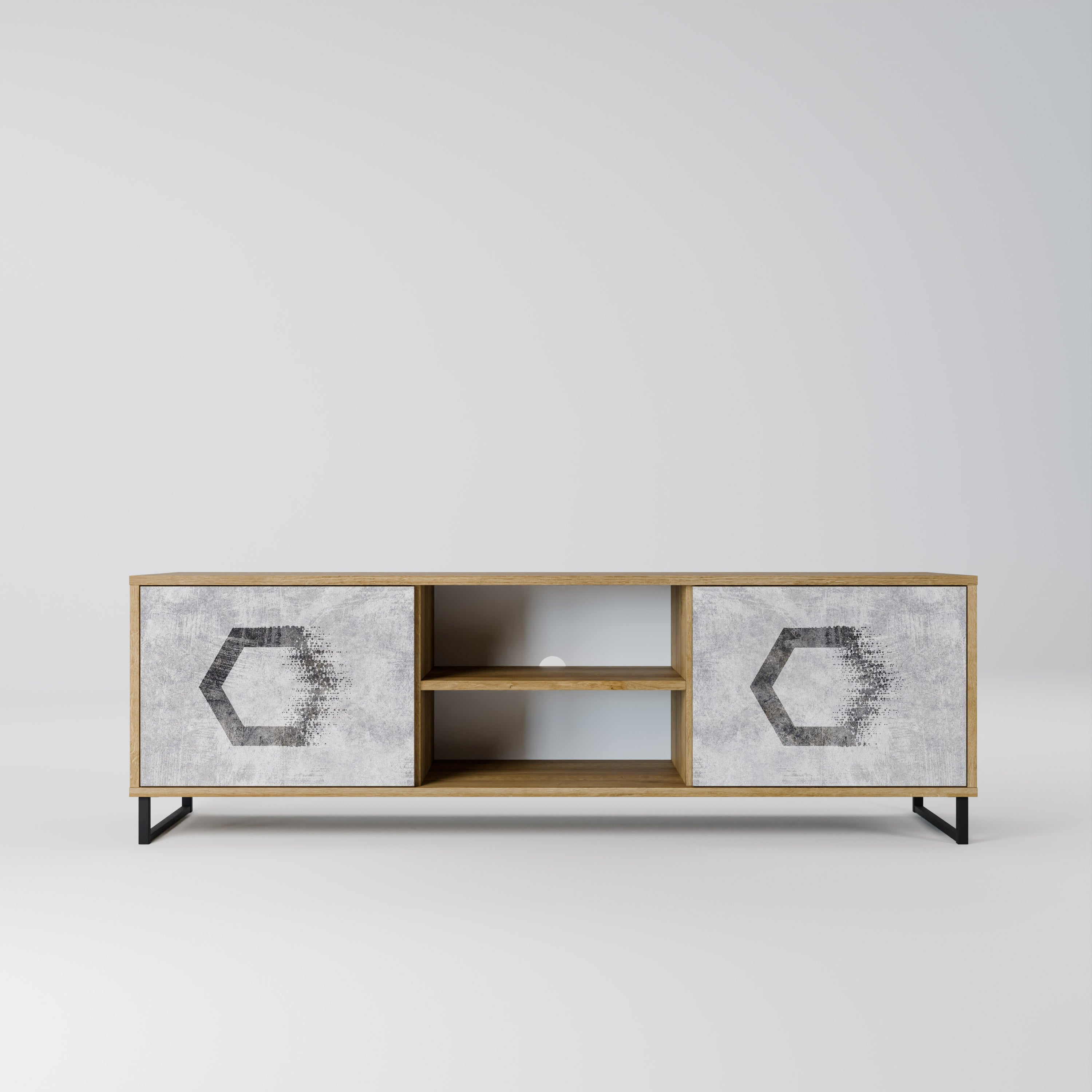 Mueble de TV de 2 puertas FIGURAS HEXAGONALES efecto roble