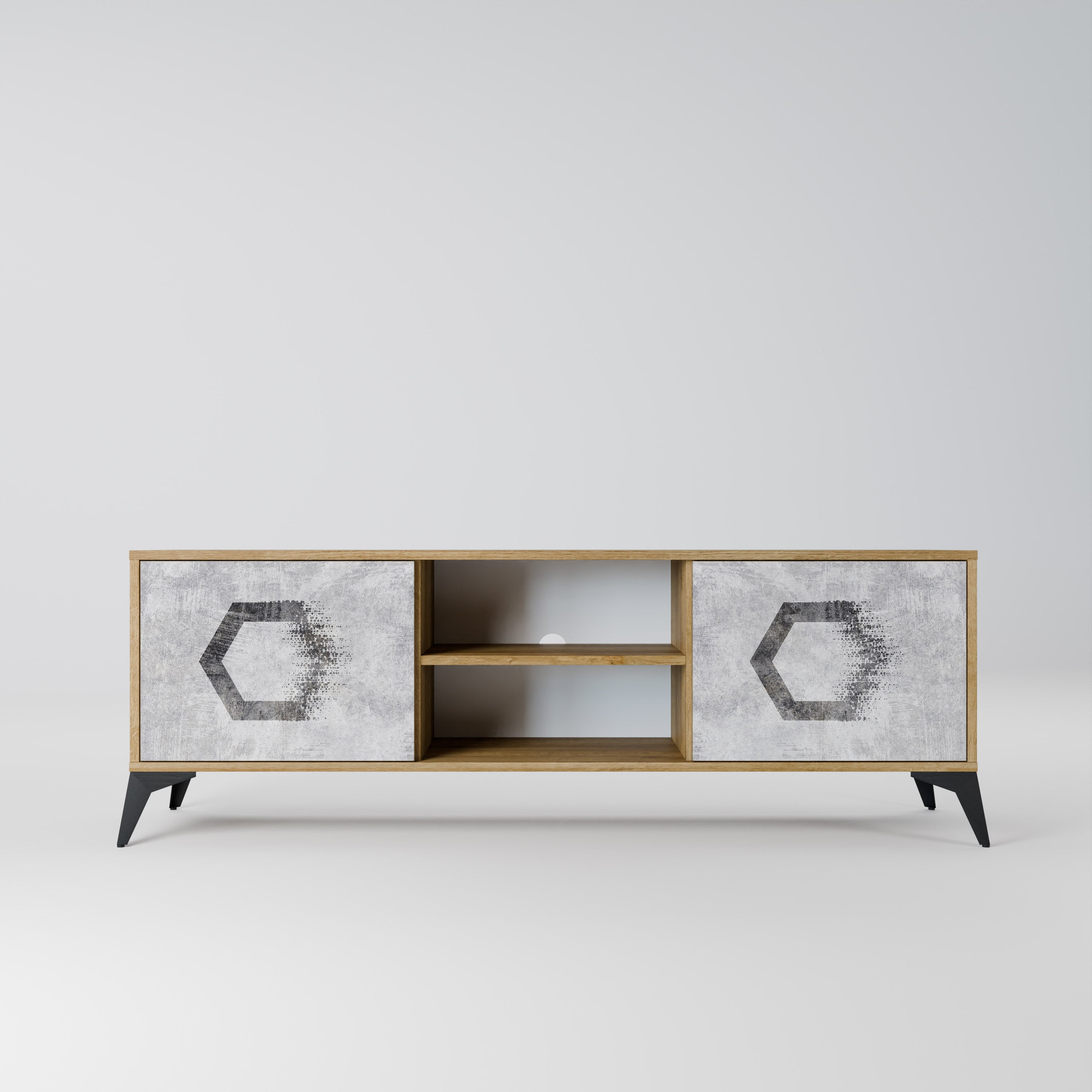 Mueble de TV de 2 puertas FIGURAS HEXAGONALES efecto roble