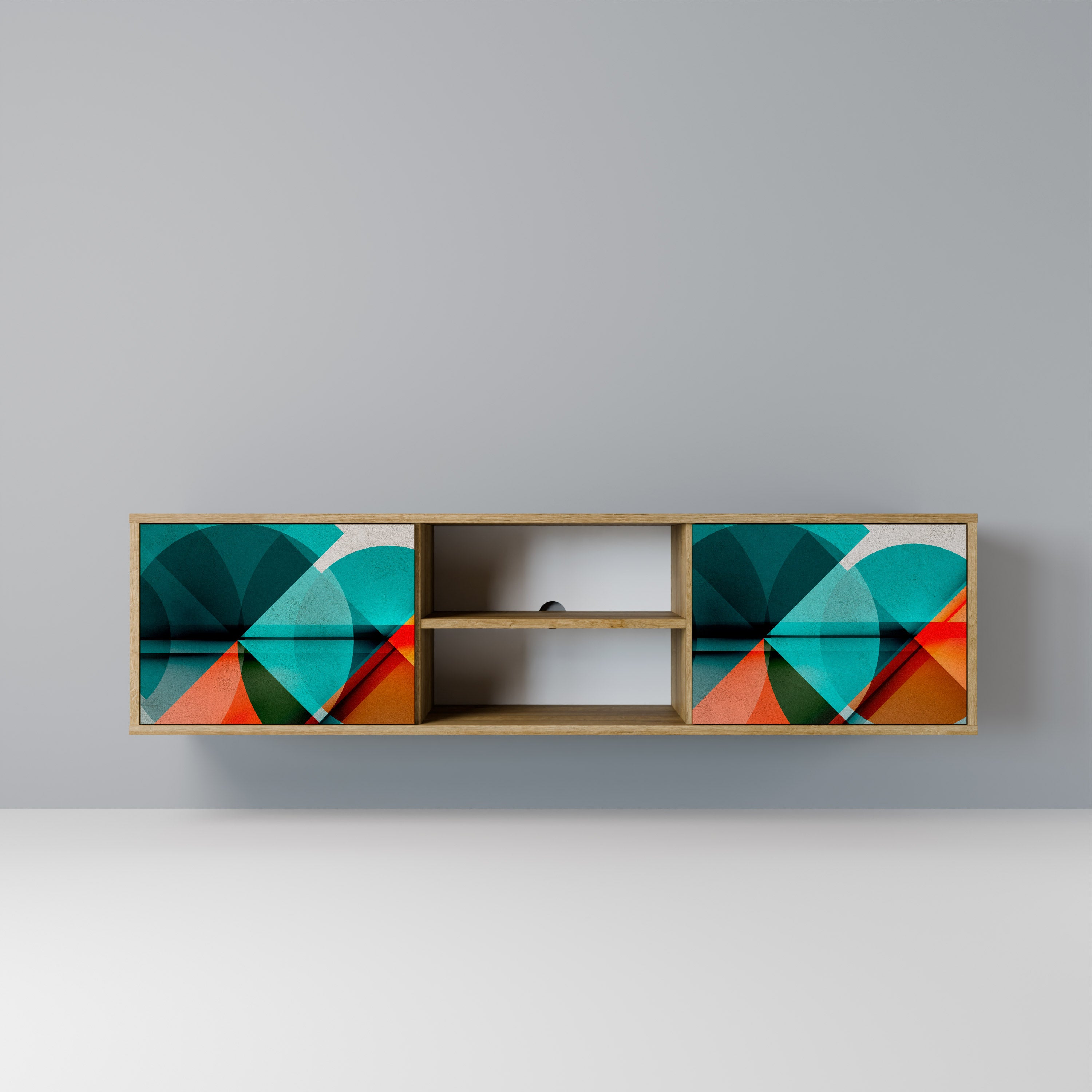 Mueble de TV CIRCULAR RHAPSODY de 2 puertas con efecto roble