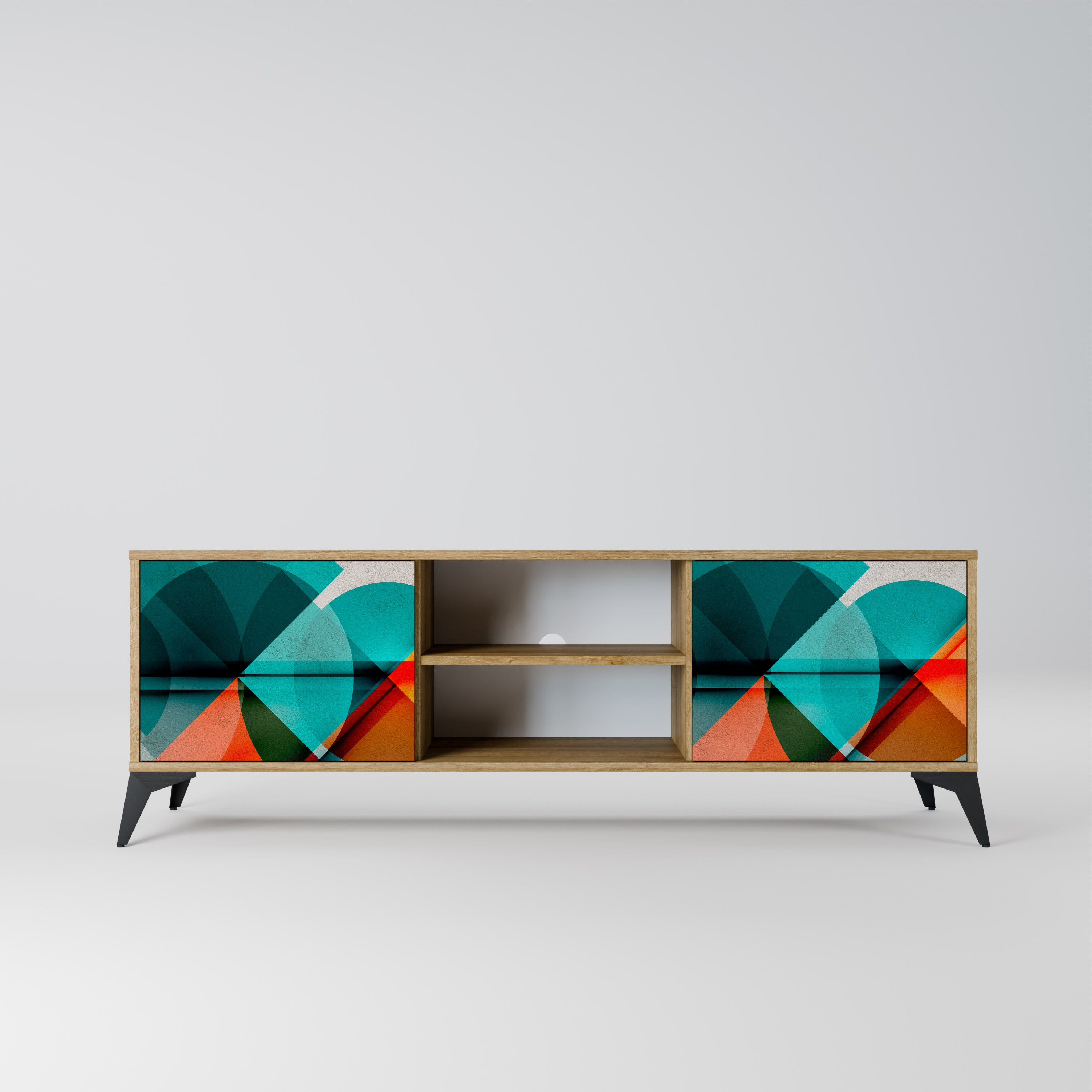 Mueble de TV CIRCULAR RHAPSODY de 2 puertas con efecto roble