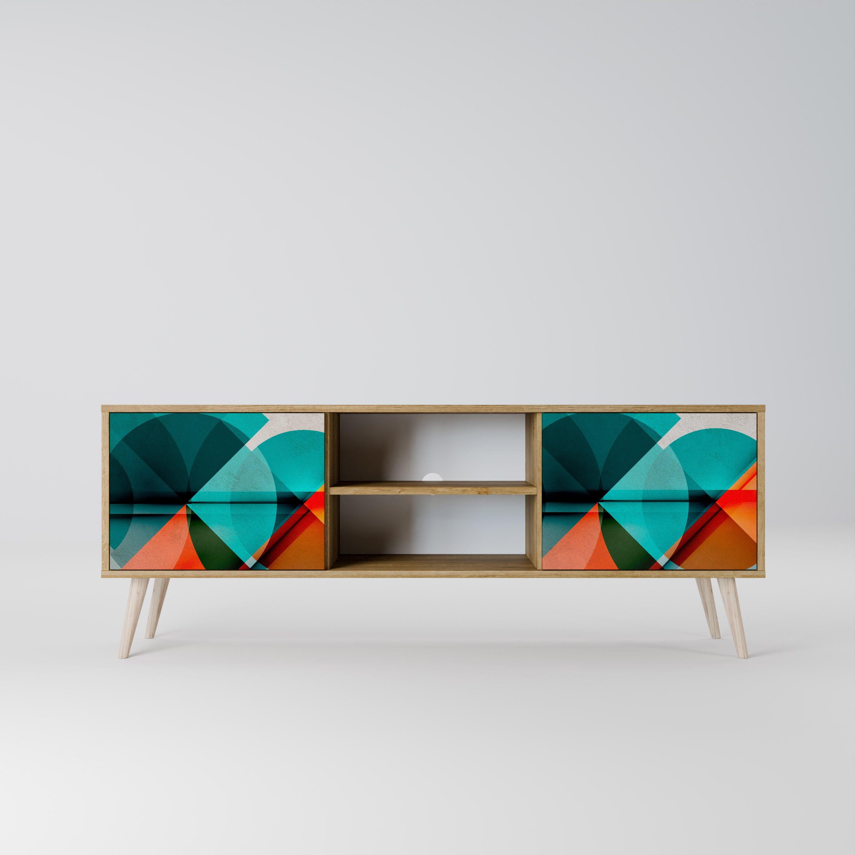 Mueble de TV CIRCULAR RHAPSODY de 2 puertas con efecto roble