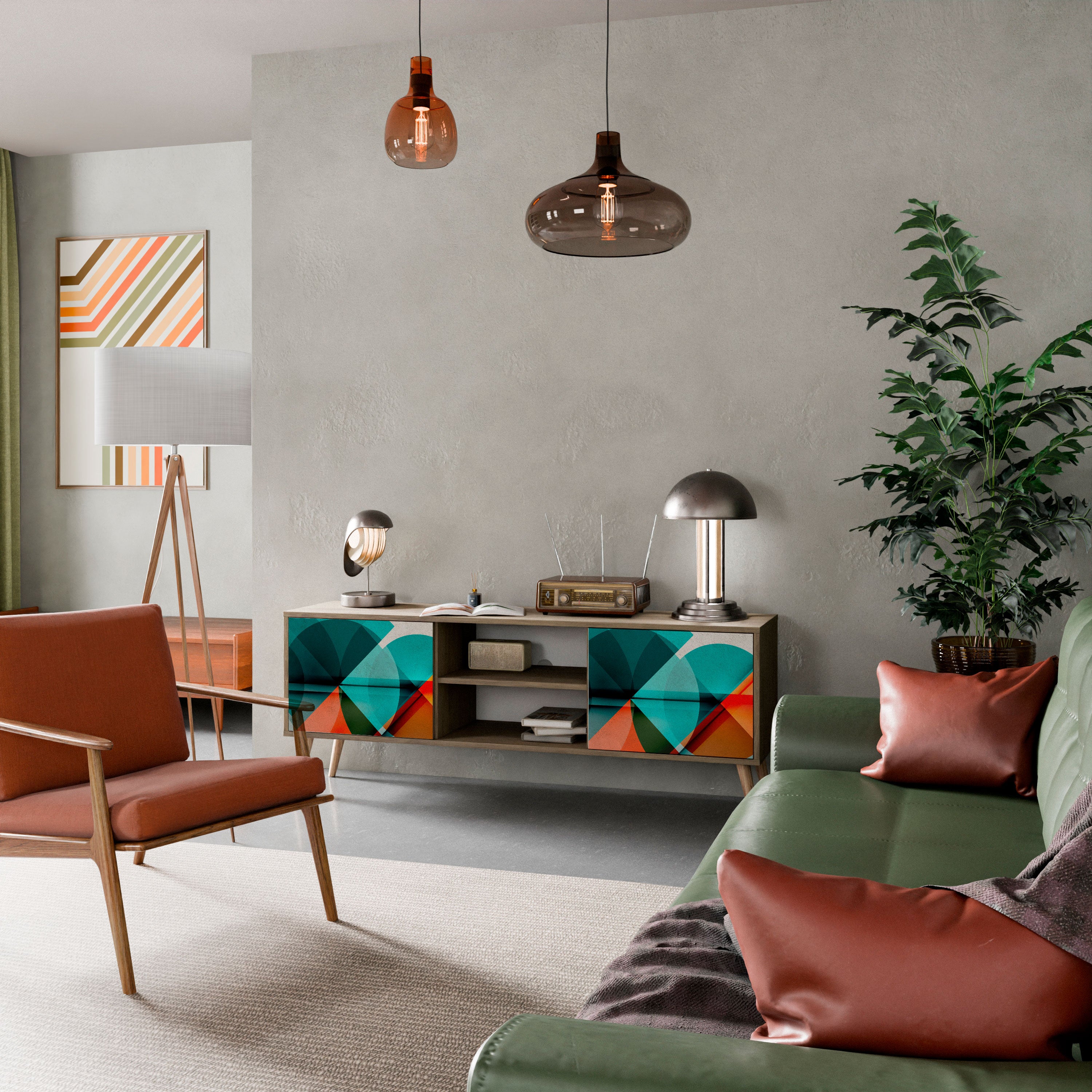 Mueble de TV CIRCULAR RHAPSODY de 2 puertas con efecto roble