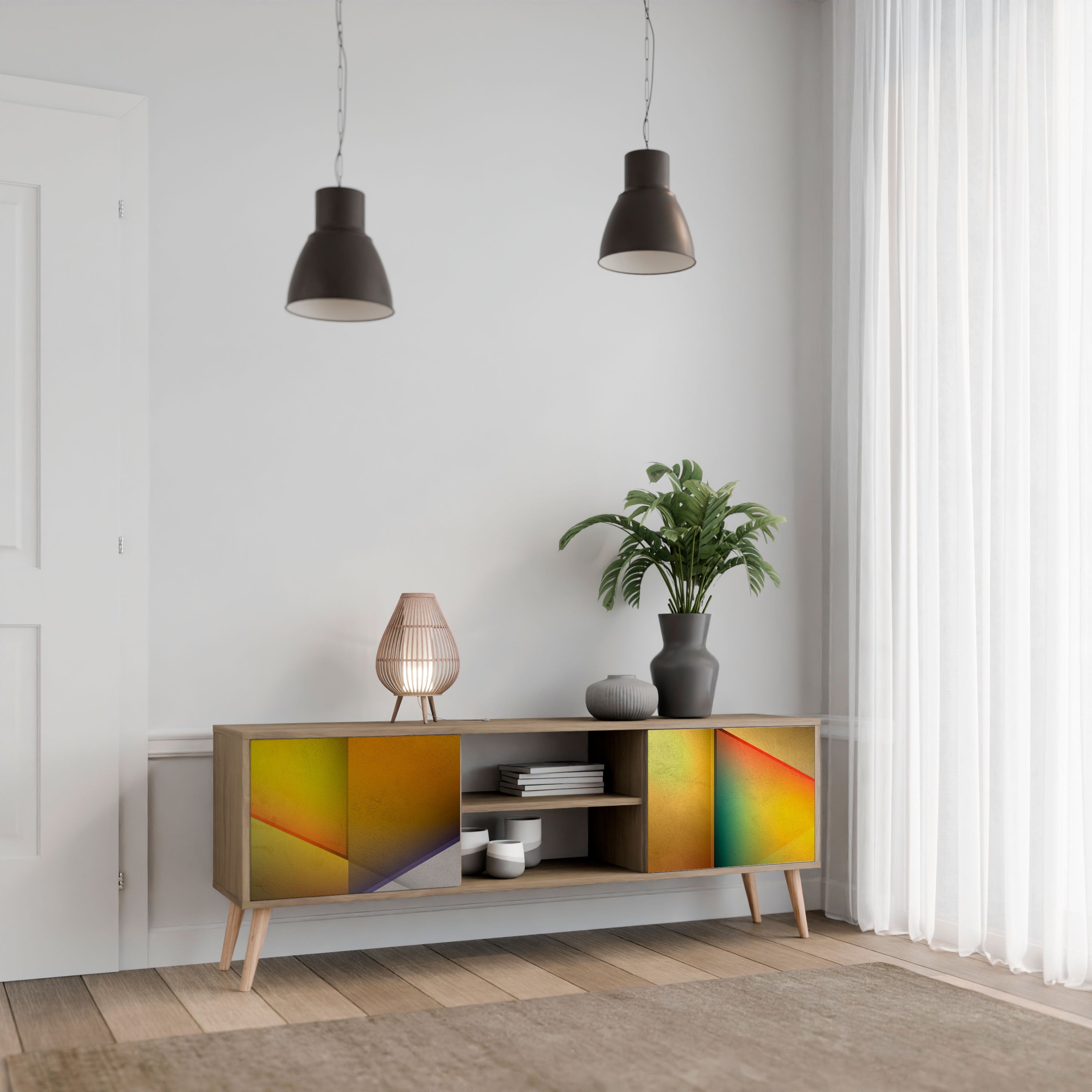 Mueble de TV de 2 puertas con efecto roble y nitidez penetrante