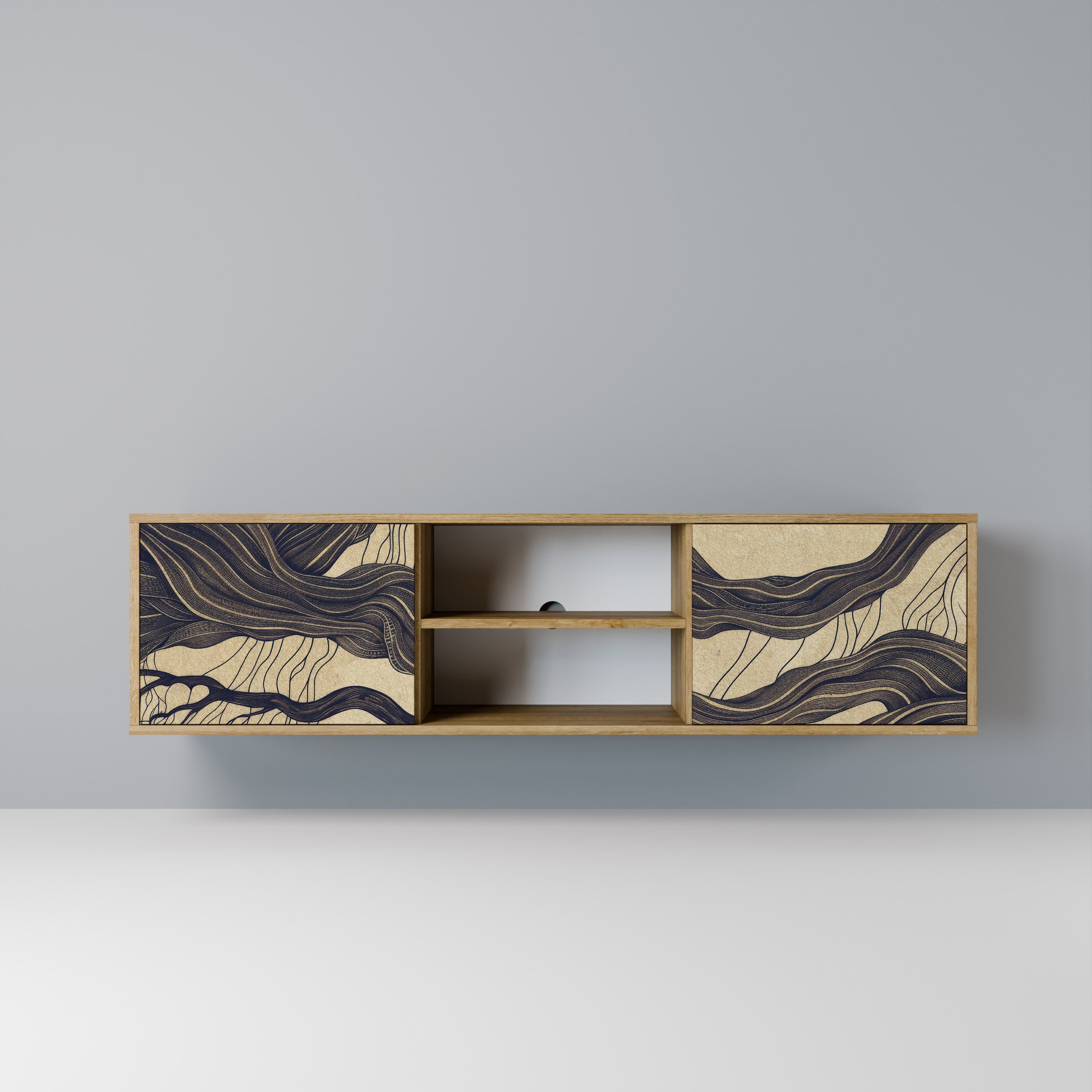 Mueble de TV de 2 puertas UNFIED FRAGMENTS con efecto roble