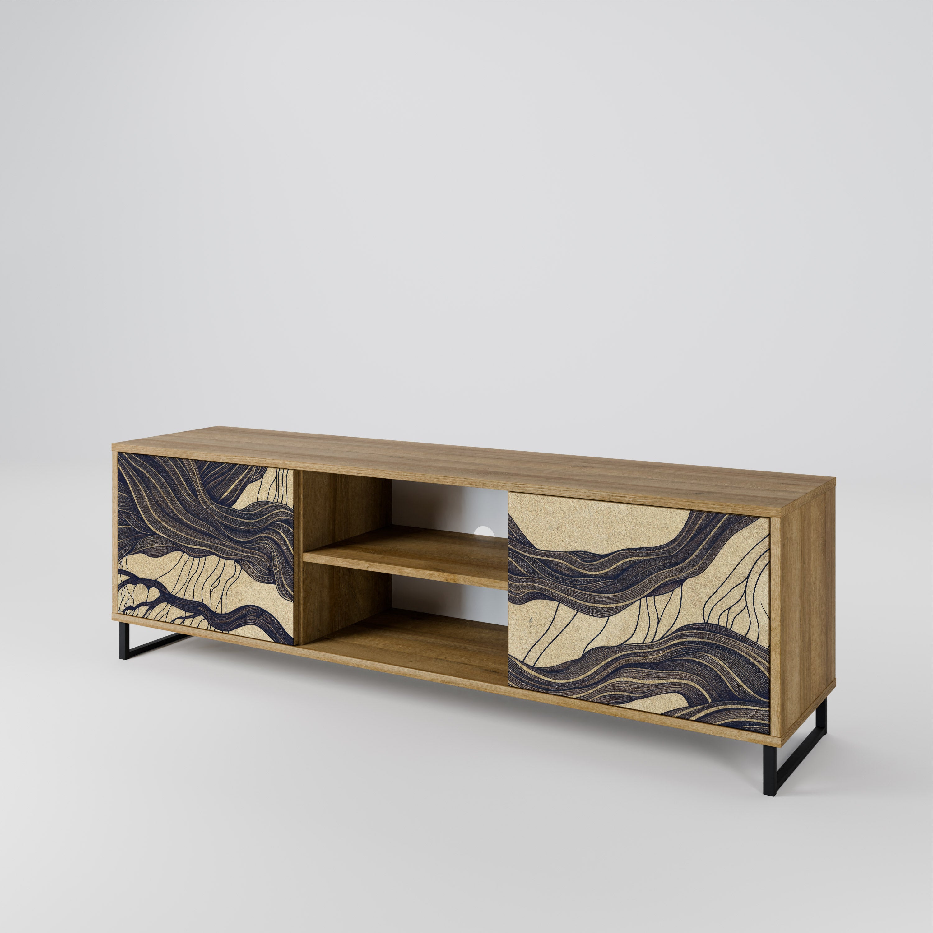 Mueble de TV de 2 puertas UNFIED FRAGMENTS con efecto roble