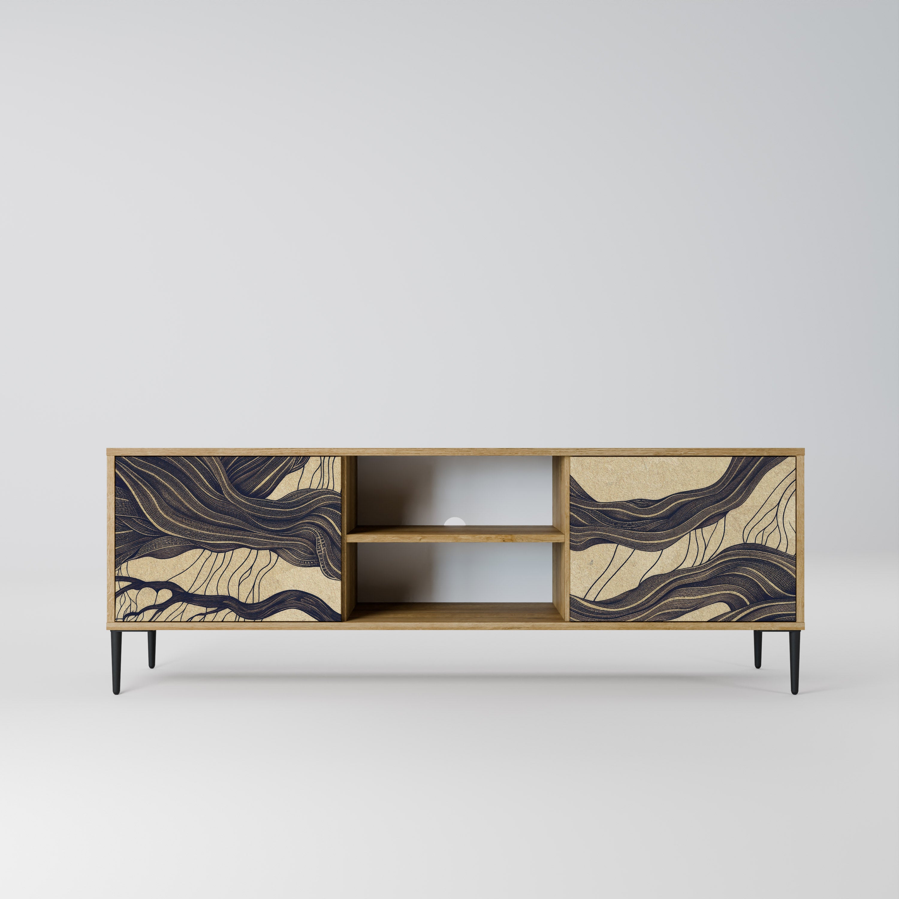 Mueble de TV de 2 puertas UNFIED FRAGMENTS con efecto roble