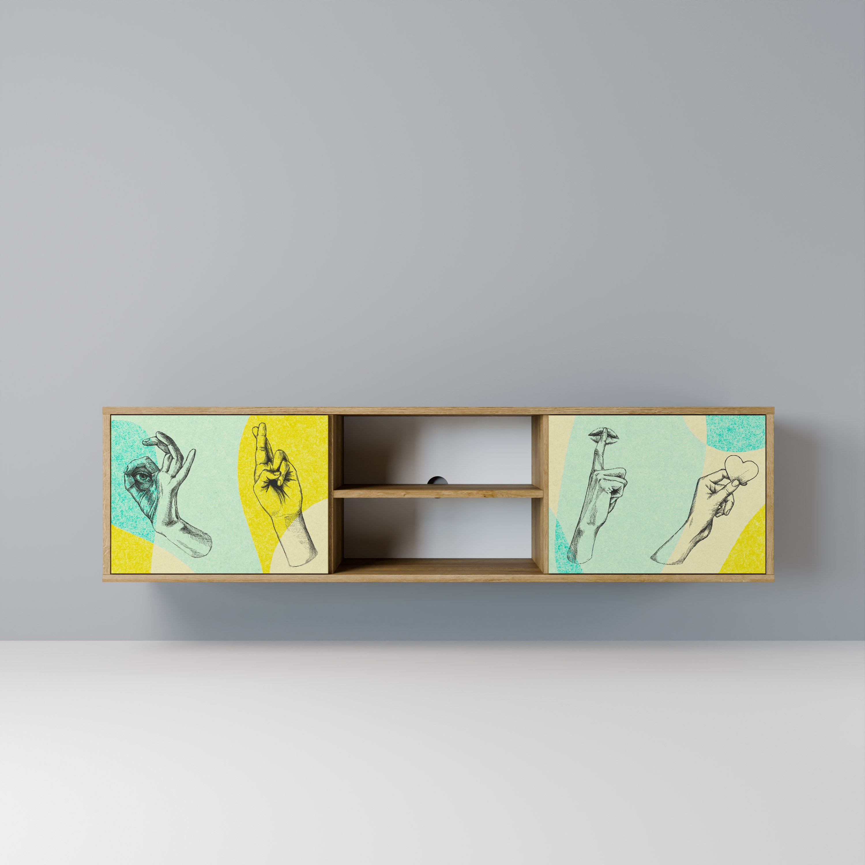 Mueble de TV de 2 puertas BODY LANGUAGE con efecto roble