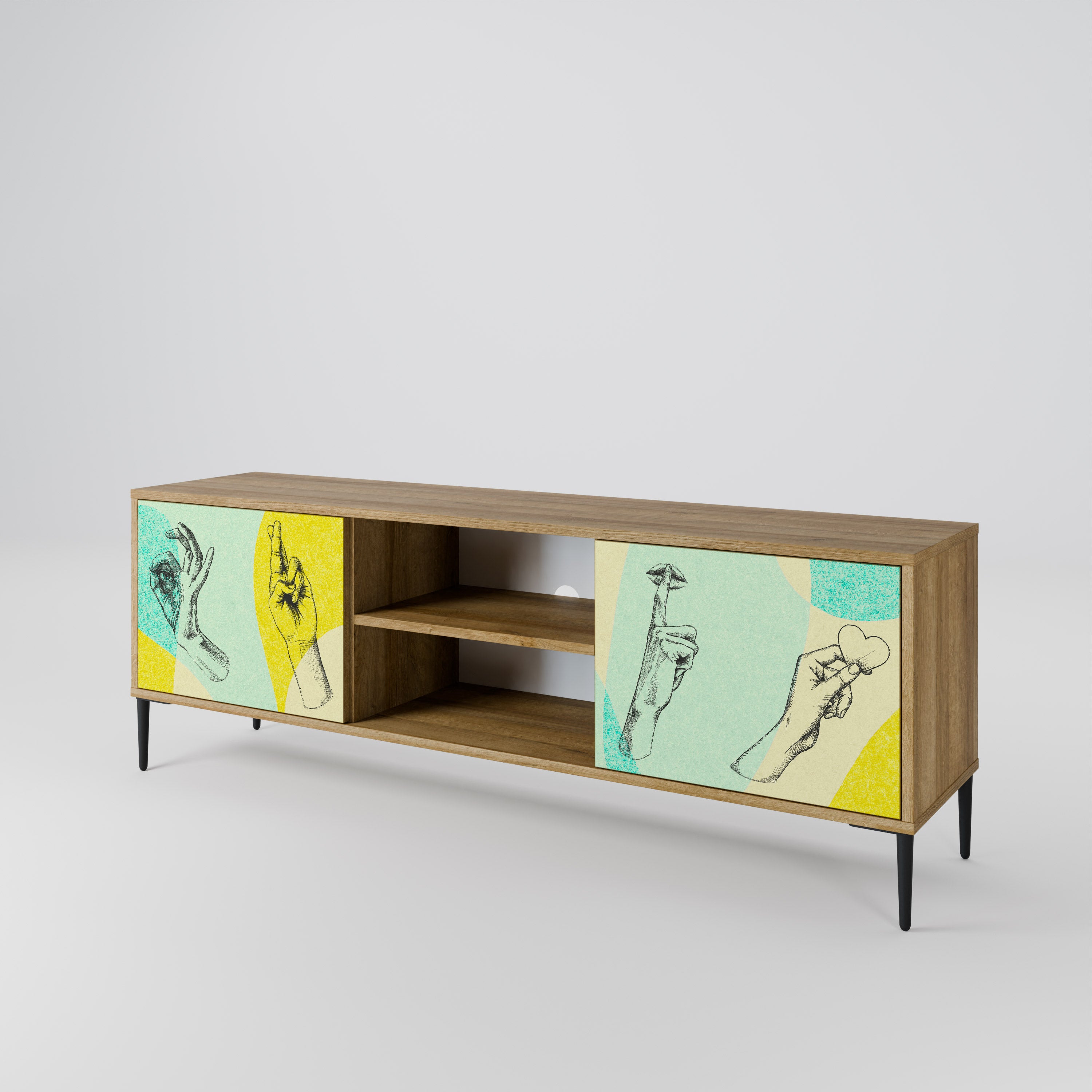 Mueble de TV de 2 puertas BODY LANGUAGE con efecto roble