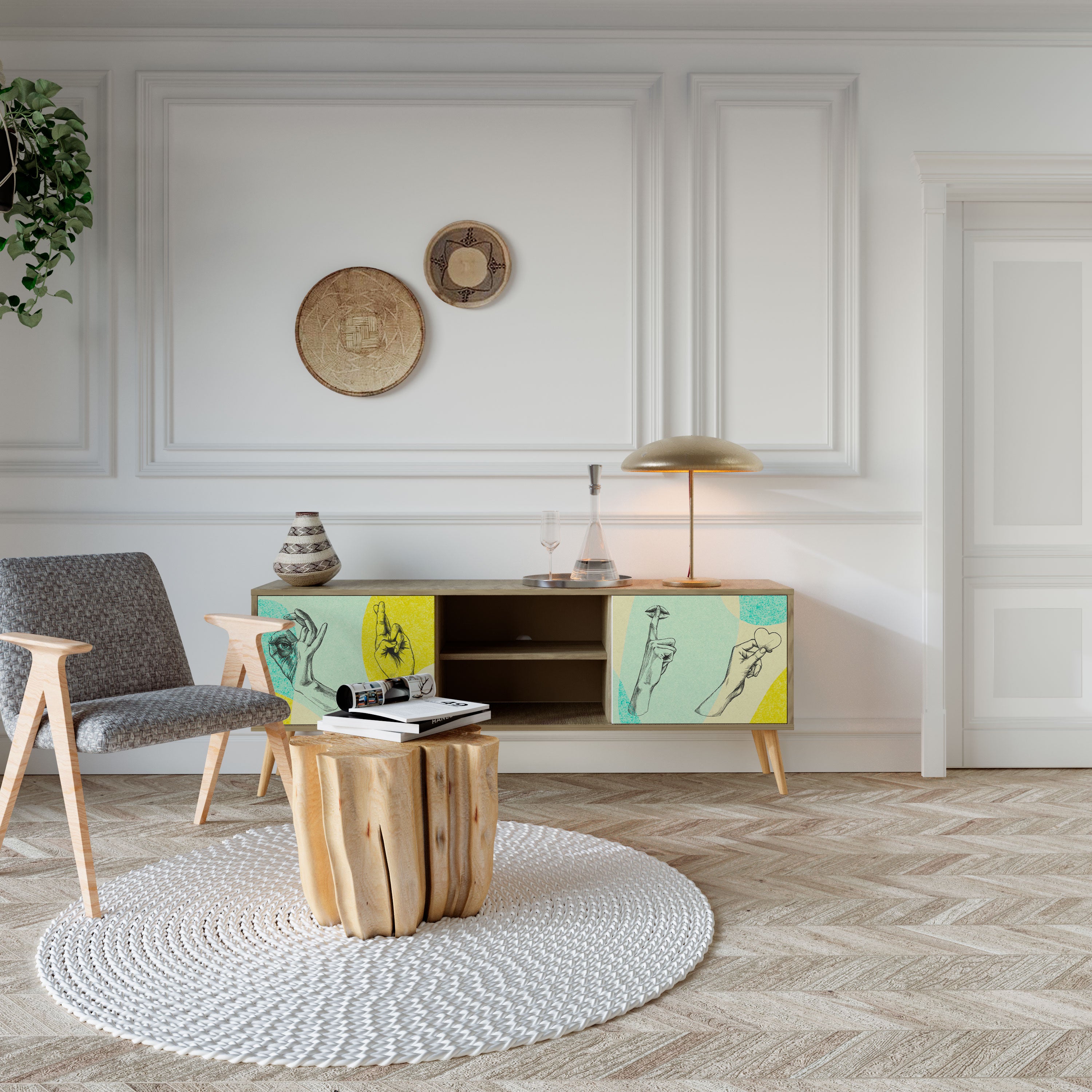 Mueble de TV de 2 puertas BODY LANGUAGE con efecto roble