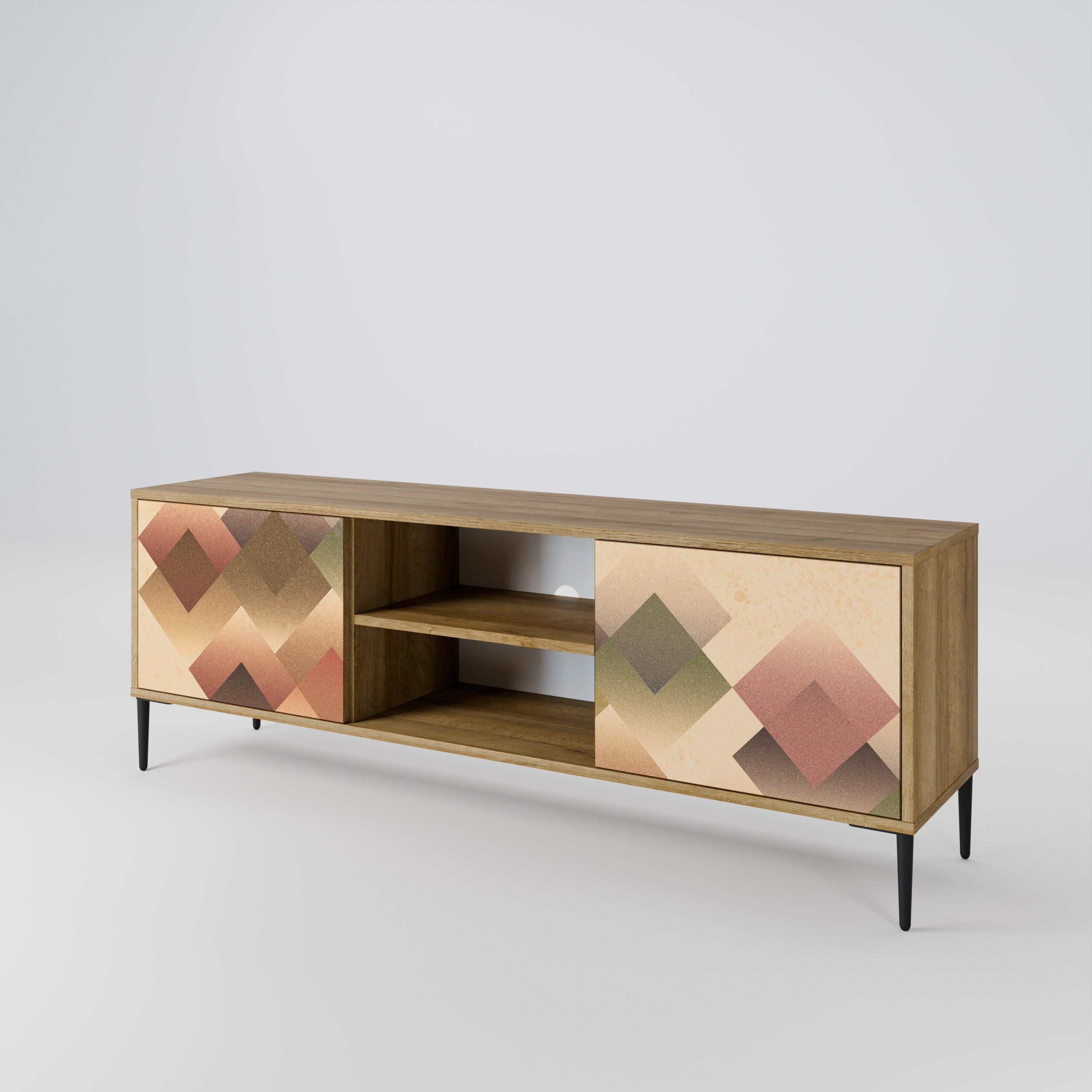 Mueble de TV GEOMETRIC FUSION de 2 puertas con efecto roble