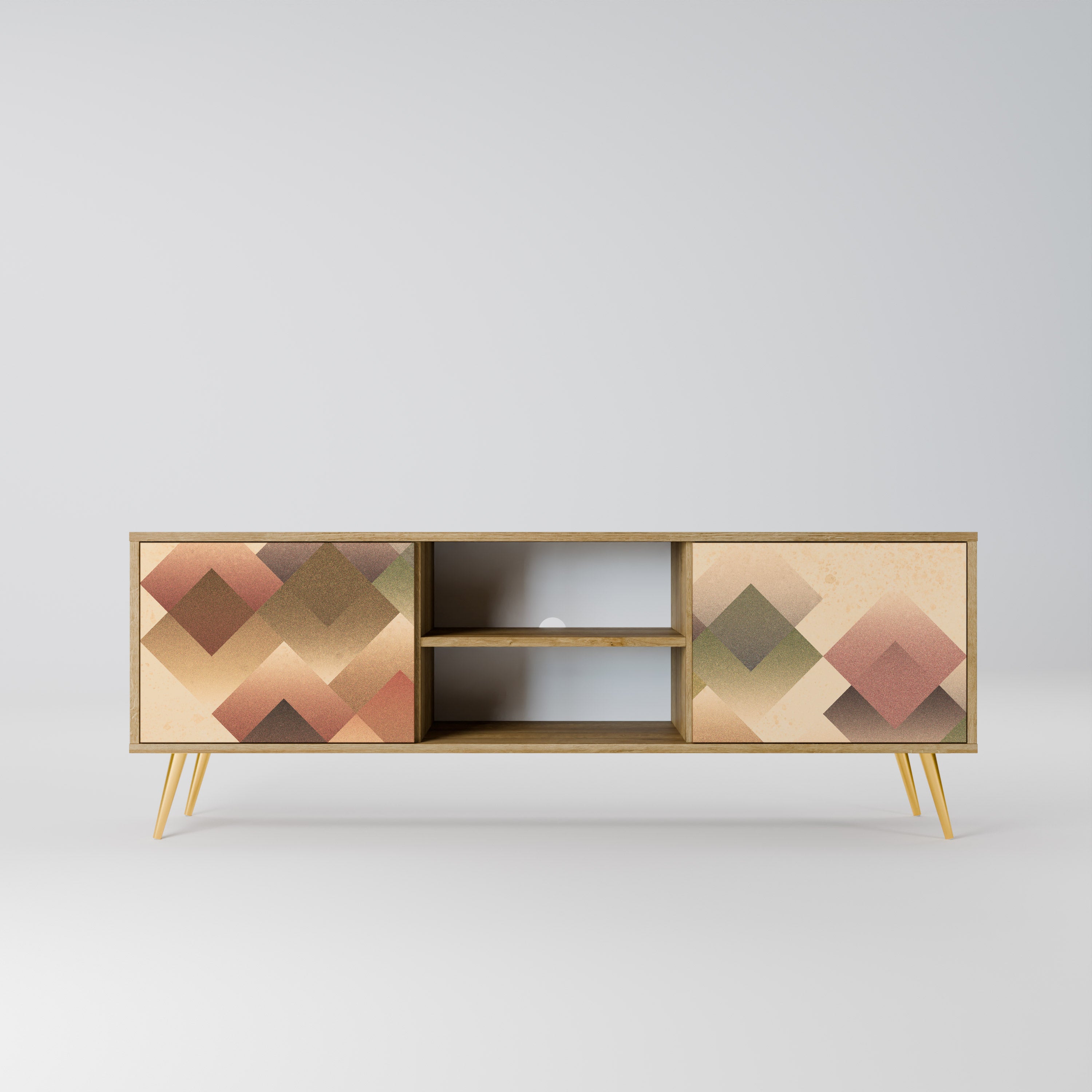 Mueble de TV GEOMETRIC FUSION de 2 puertas con efecto roble