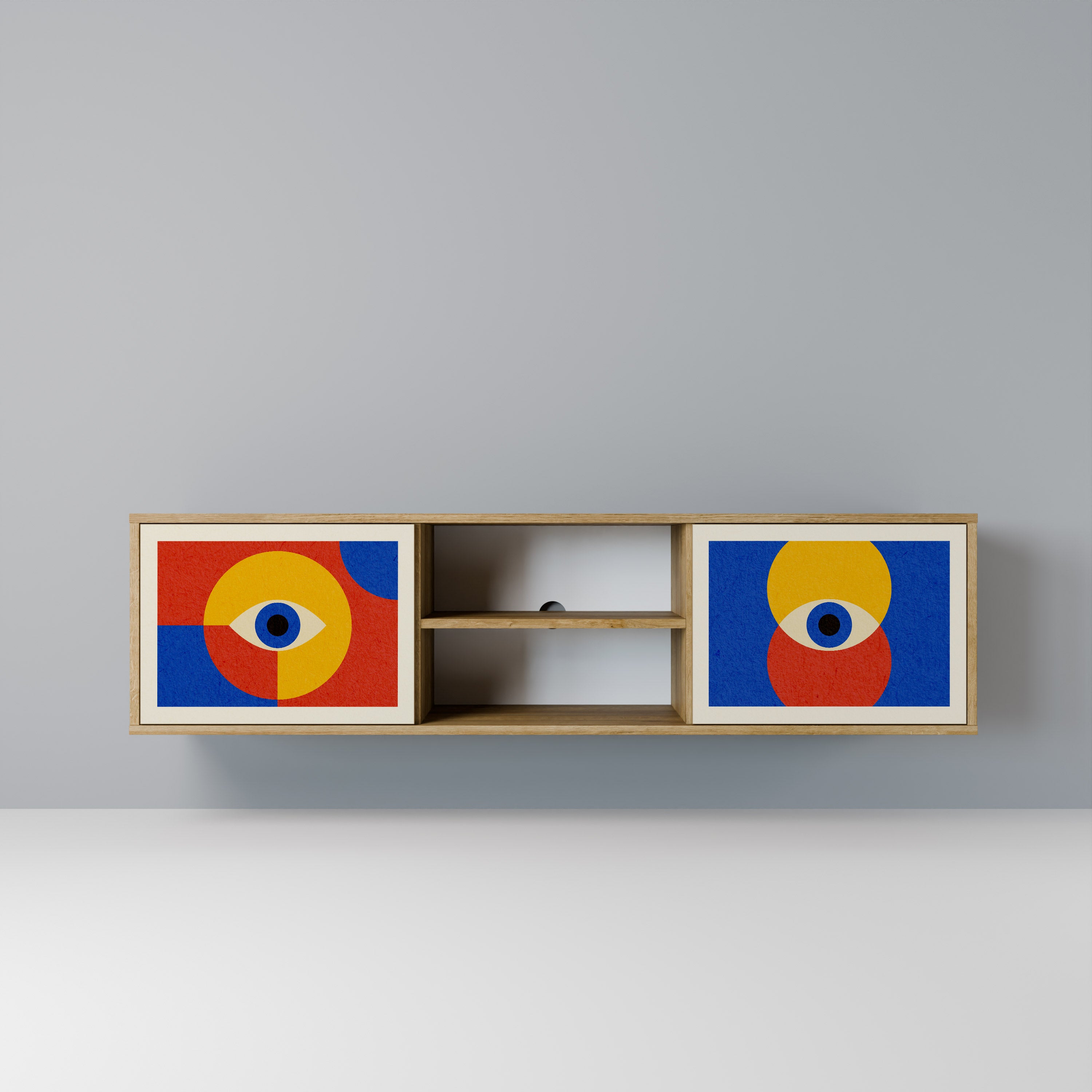 Mueble de TV de 2 puertas GEOMETRIC EYES con efecto roble