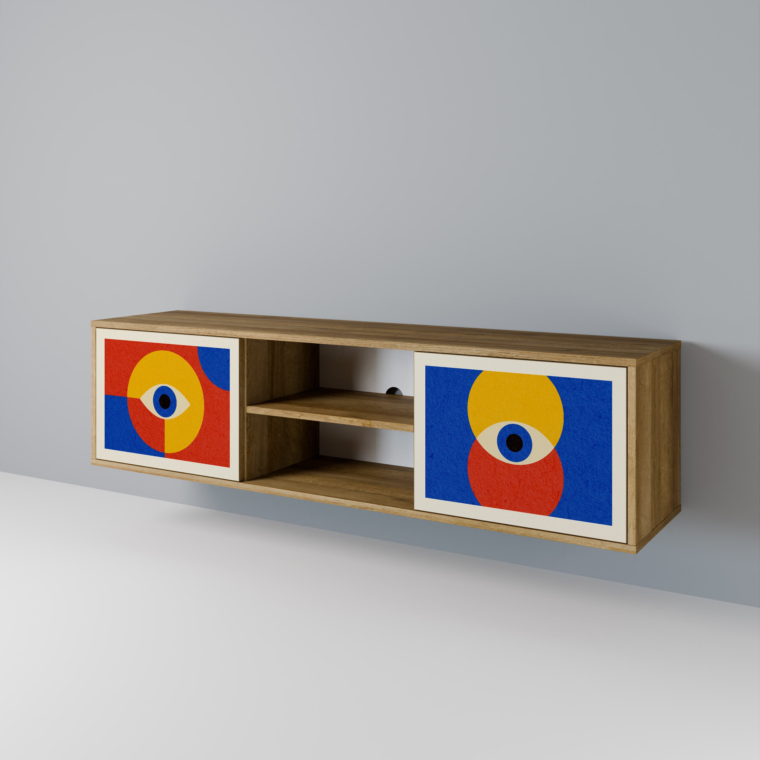 Mueble de TV de 2 puertas GEOMETRIC EYES con efecto roble