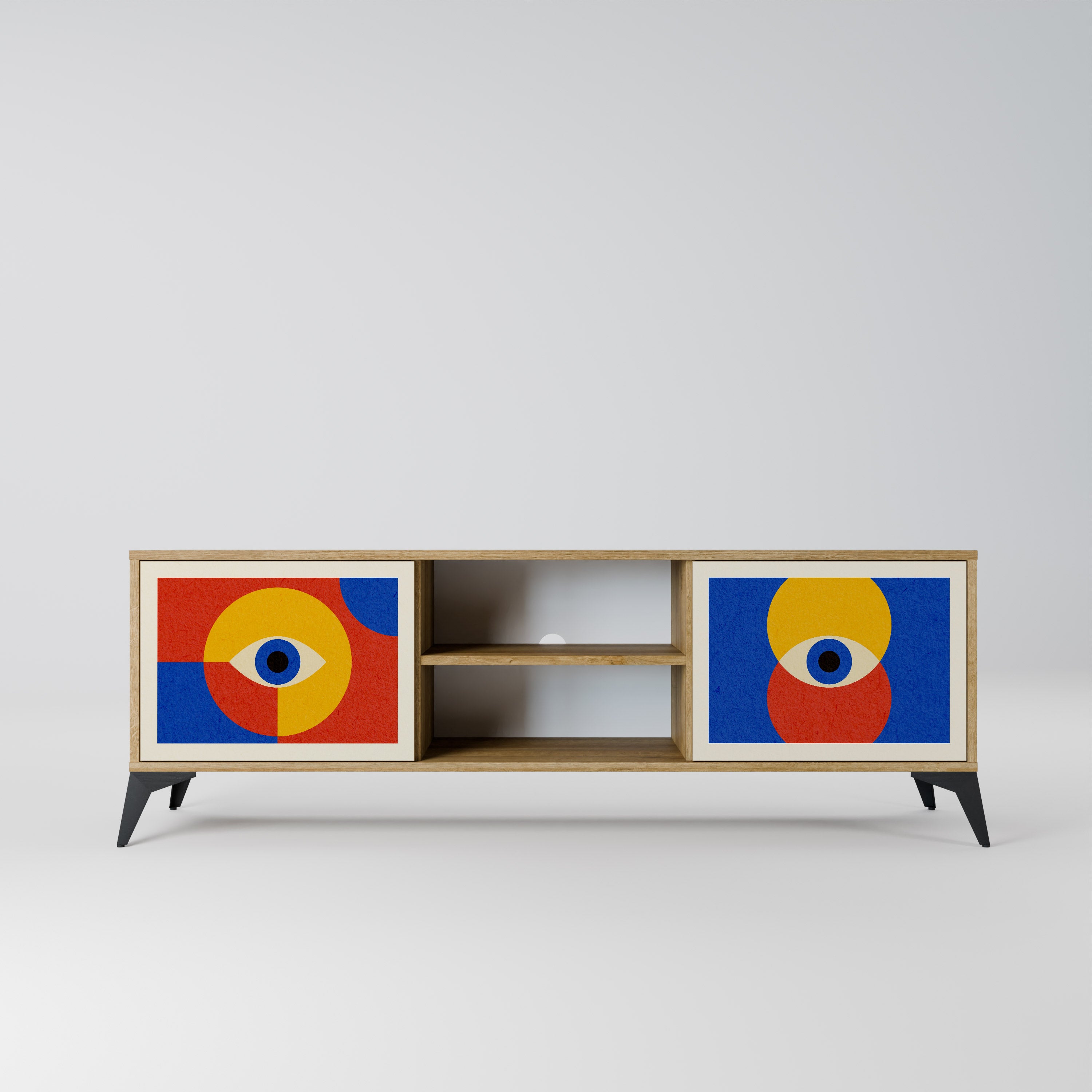 Mueble de TV de 2 puertas GEOMETRIC EYES con efecto roble