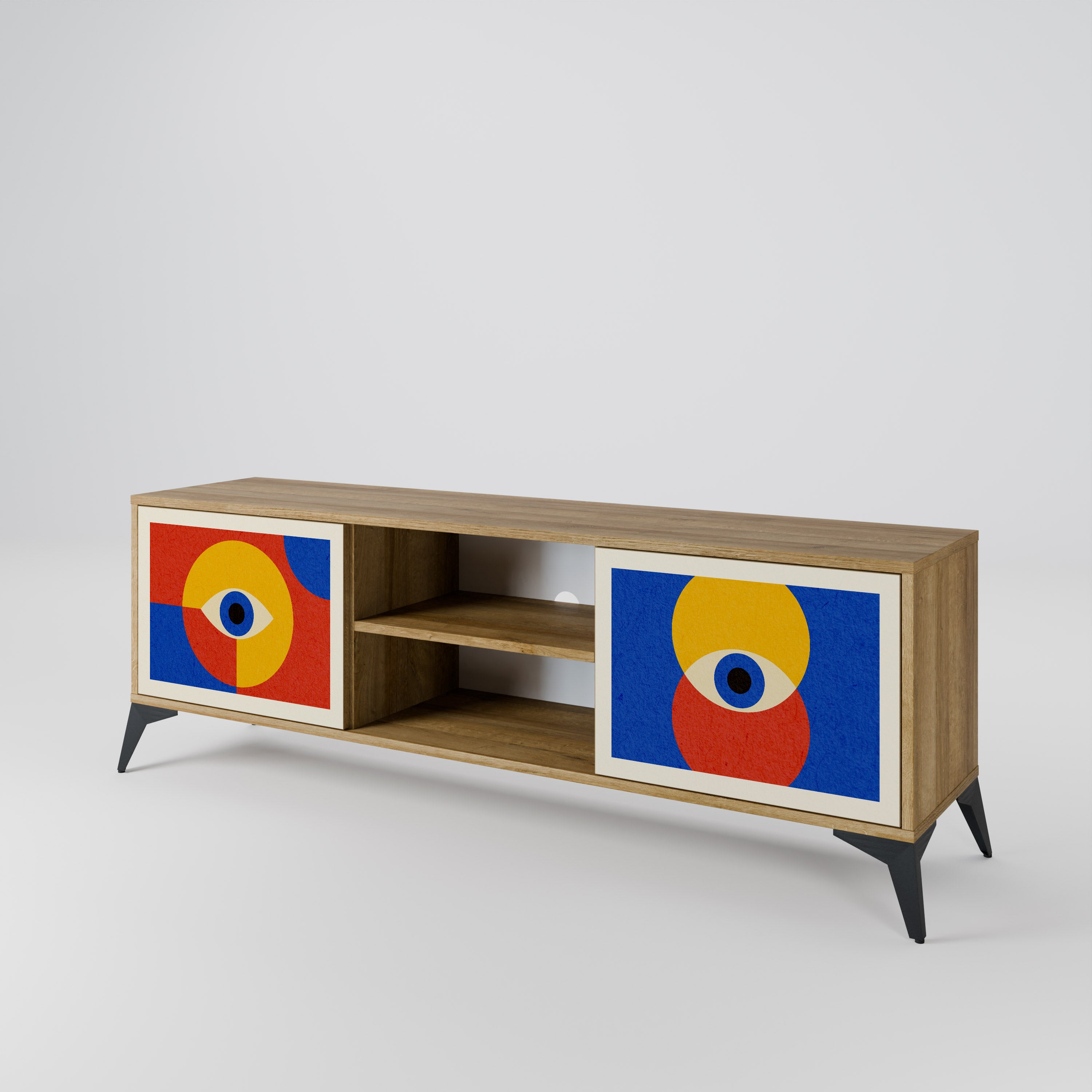 Mueble de TV de 2 puertas GEOMETRIC EYES con efecto roble