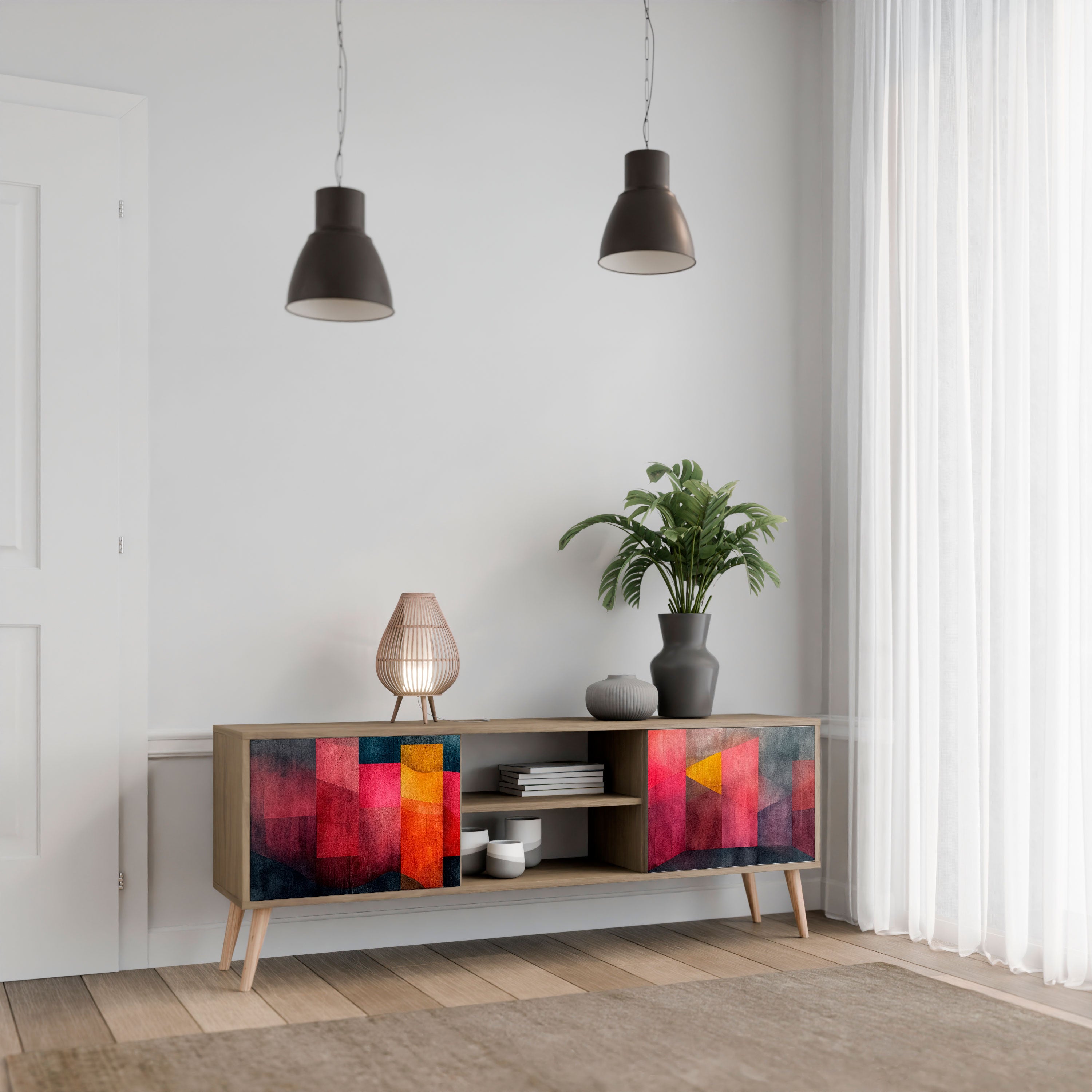 Mueble de TV de 2 puertas COLORFUL SOUNDS con efecto roble