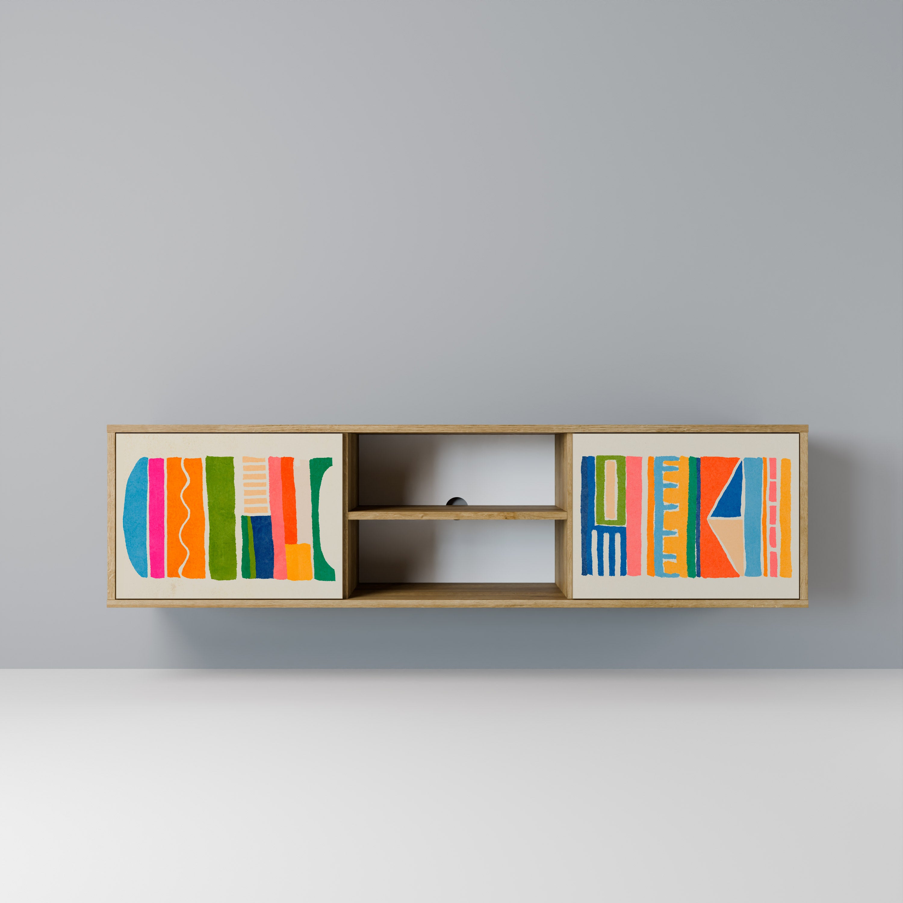 Mueble de TV de 2 puertas GEOMETRIC SHINE con efecto roble