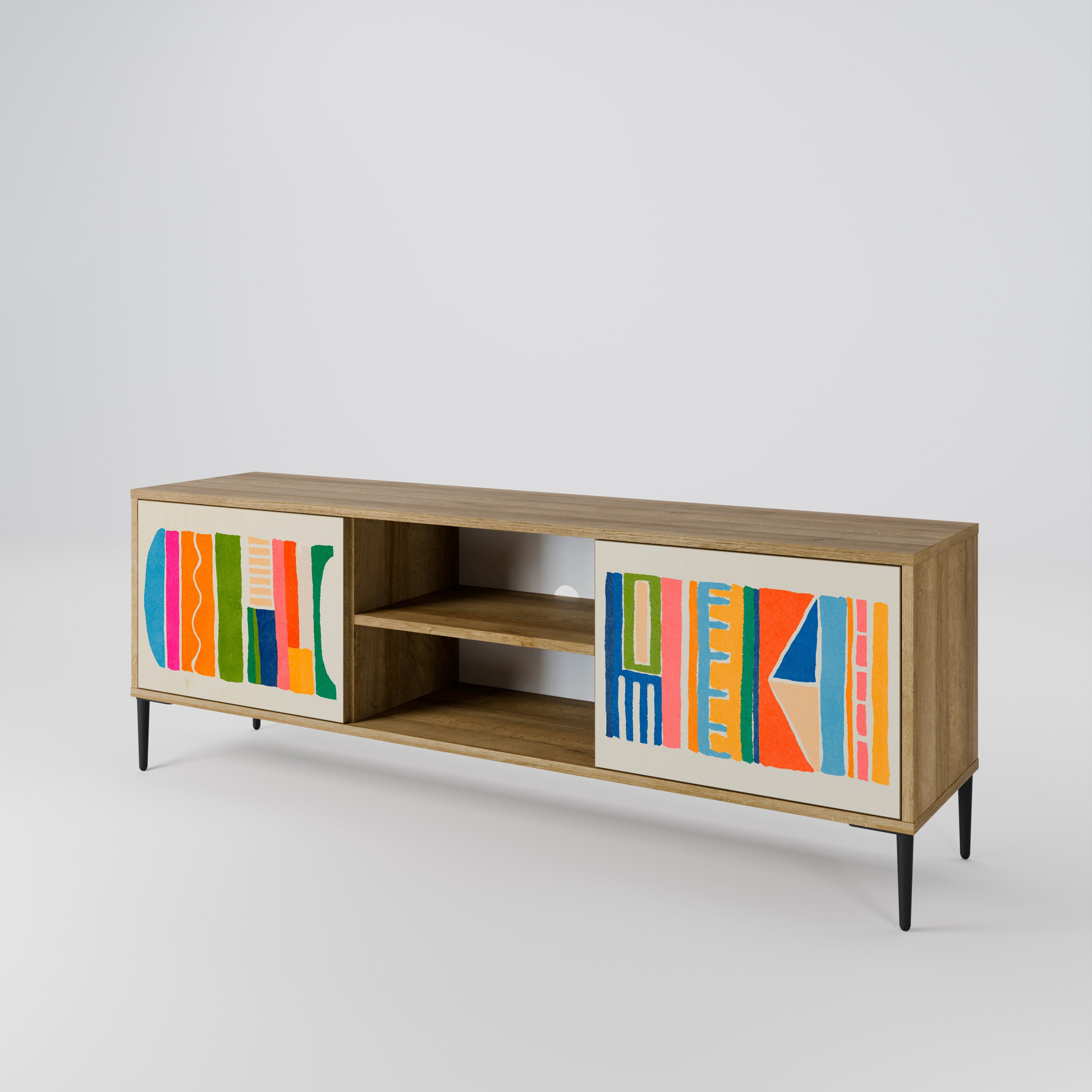 Mueble de TV de 2 puertas GEOMETRIC SHINE con efecto roble