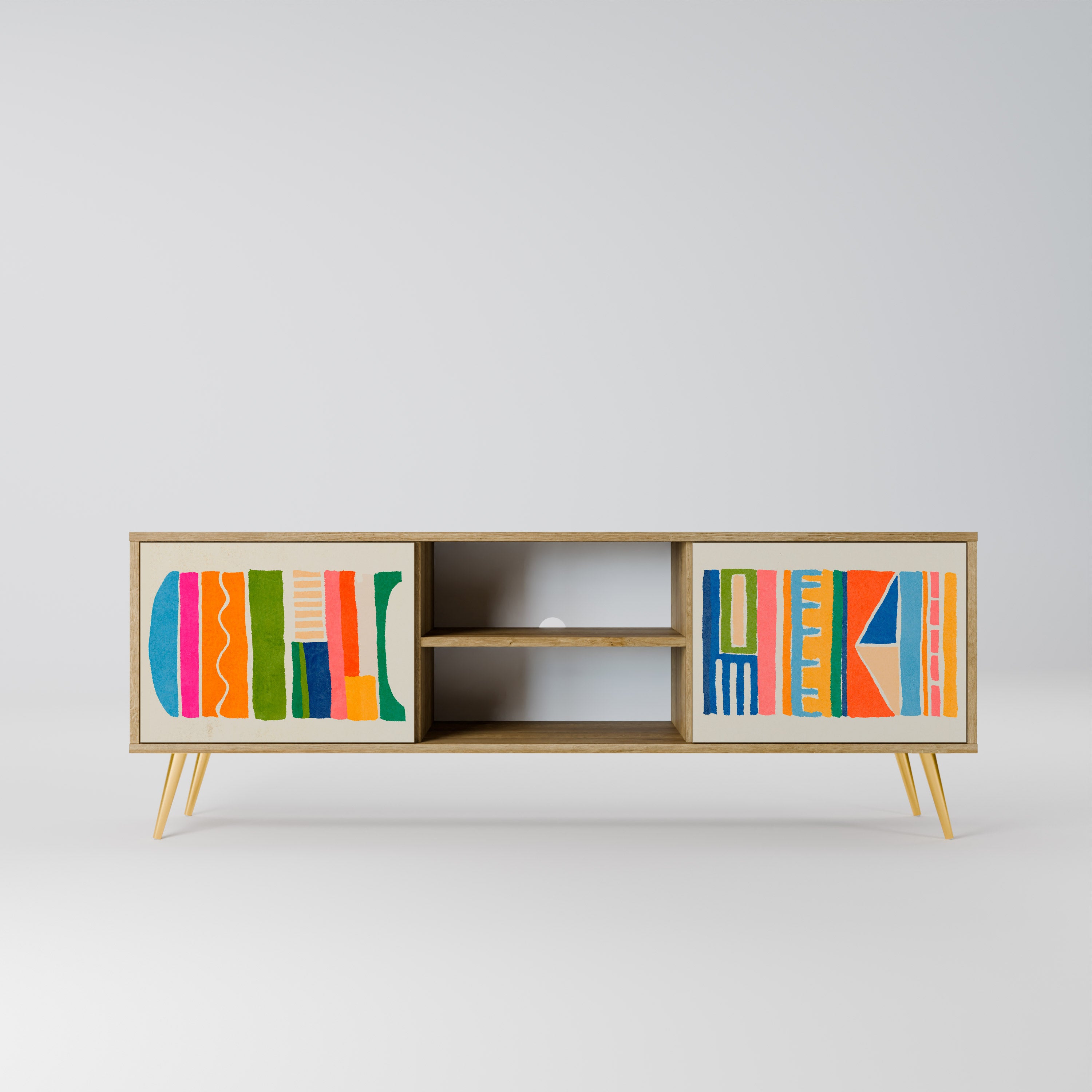 Mueble de TV de 2 puertas GEOMETRIC SHINE con efecto roble