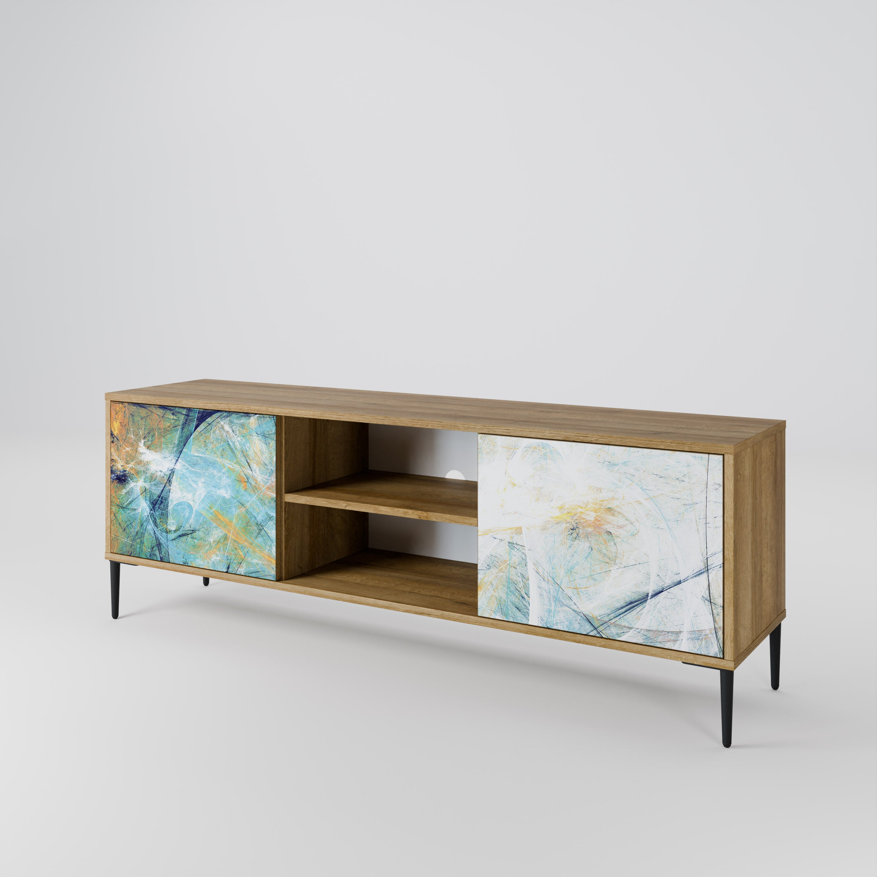 PENSAMIENTOS ABSTRACTOS Mueble de TV de 2 puertas en efecto roble